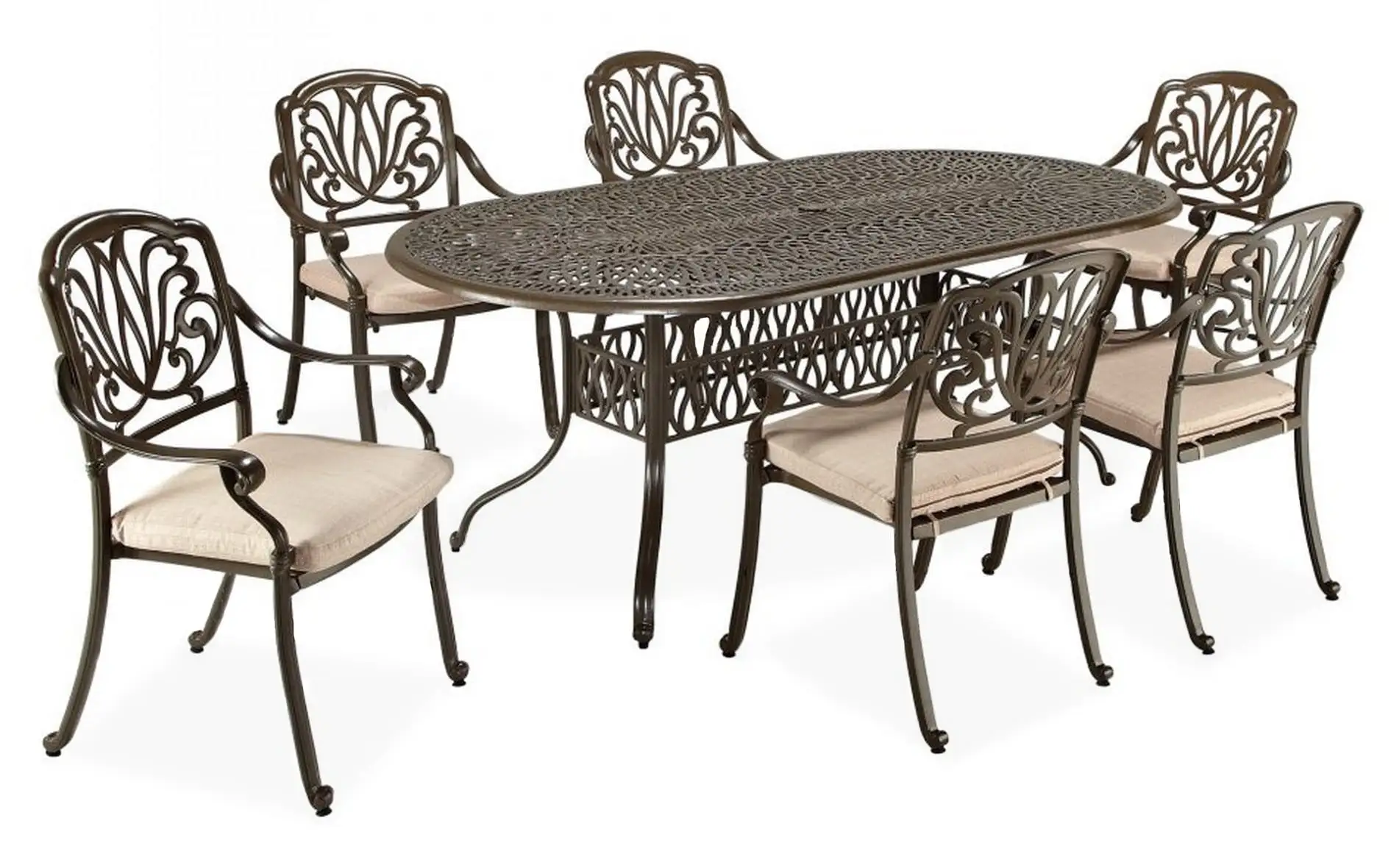 Homestyles Capri Aluminum 7 Piece Outdoor Dining Set in Taupe