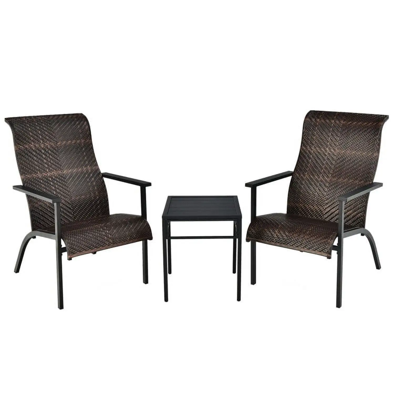 Kepooman Outdoor Collection Set. Patio Conversation Table Chair Set. 3 Pieces Patio Rattan Bistro Set with High Backrest and Armrest-Brown