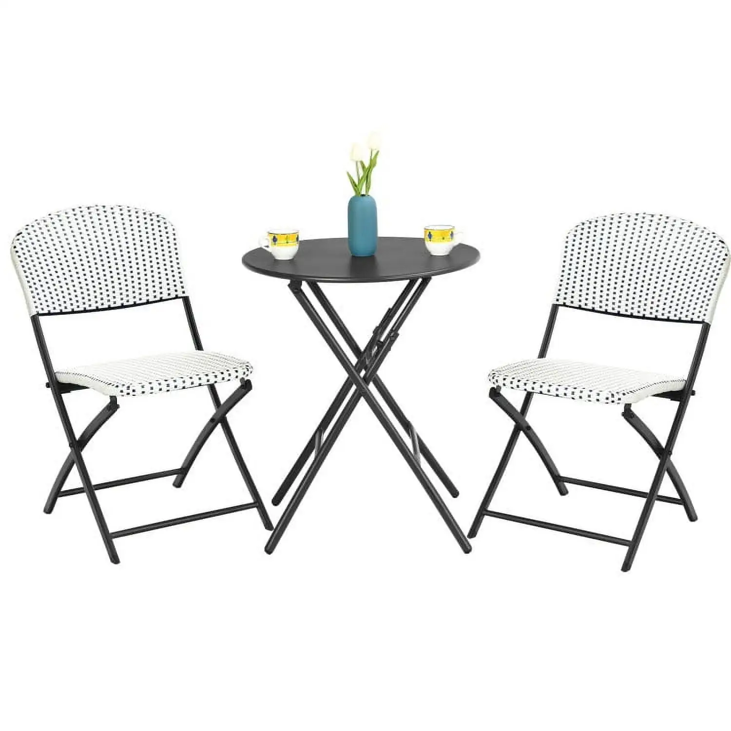 Kepooman Outdoor Collection Set. Patio Conversation Table Chair Set. 3 Pieces Patio Rattan Bistro Set with Round Dining Table and 2 Chairs