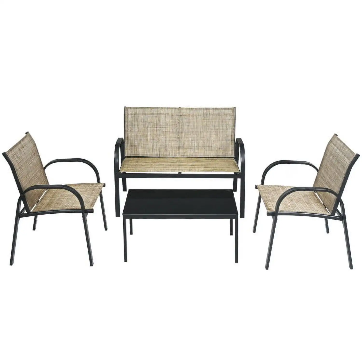 Kepooman Patio Furniture Sets. Outdoor Bistro Conversation Set. 4 Pieces Patio Furniture Set with Glass Top Coffee Table-Brown