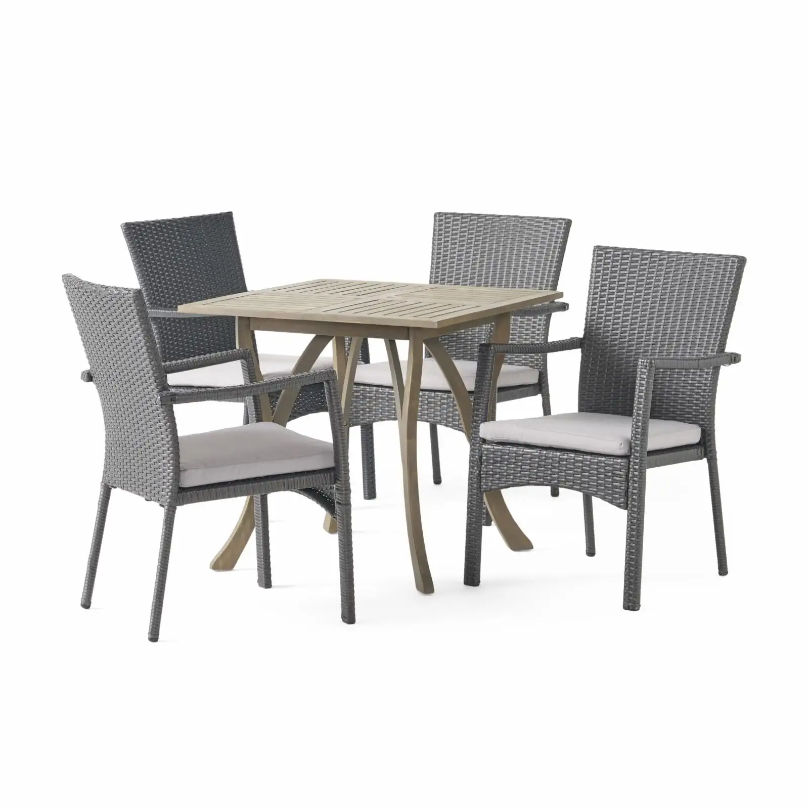 Christopher Knight Home Ferris Acacia Wood and Wicker 5-piece Dining Set by gray + gray cushion