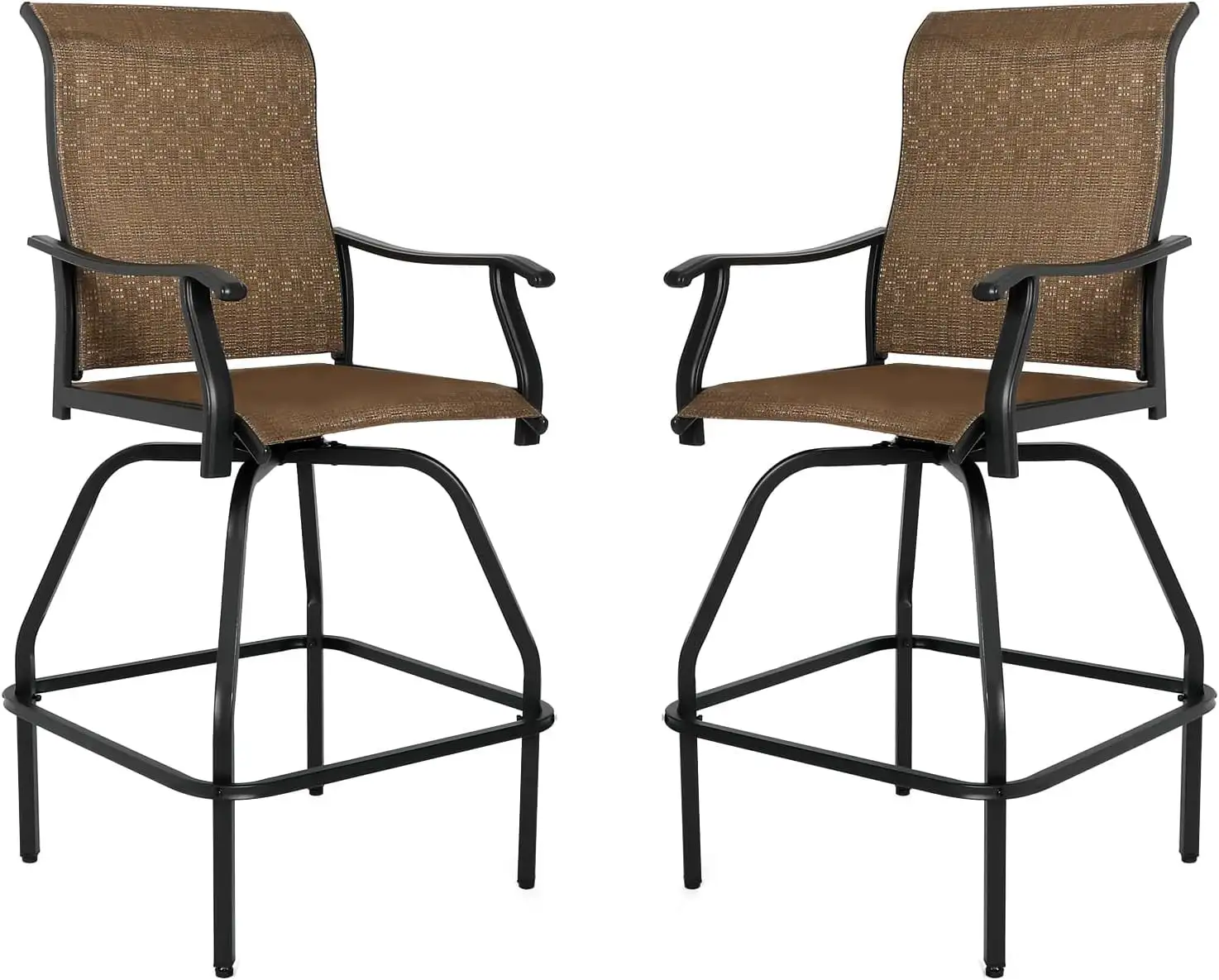 LEVELEVE Patio Bar Set 2pcs Swivel Bar Stools Outdoor Bistro Textilene Furniture Stability All-Weather Set (2. Dark Brown Fabric)