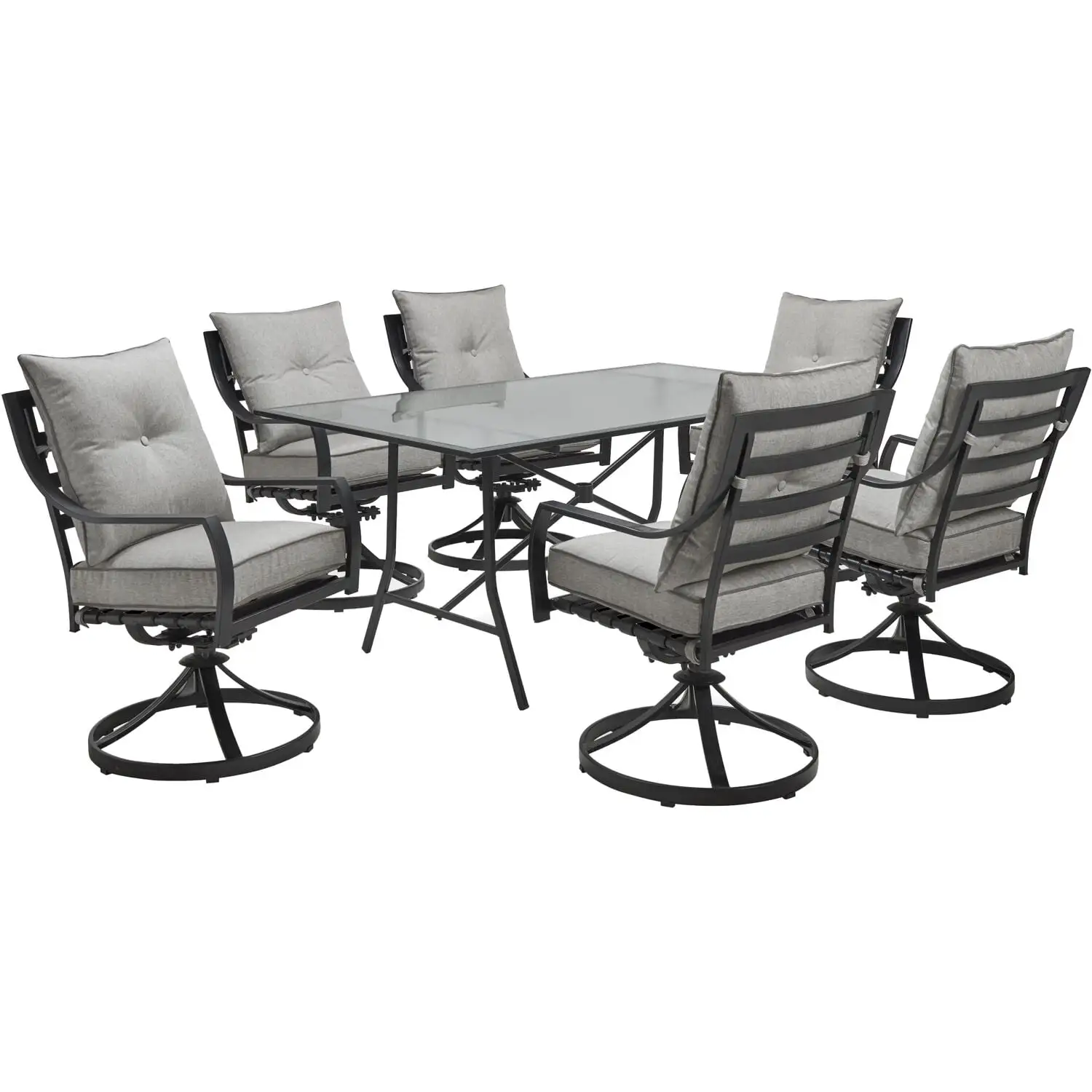 Lavallette 7-Piece Outdoor Dining Set with 66-in x 38-in Glass-Top Table. Silver