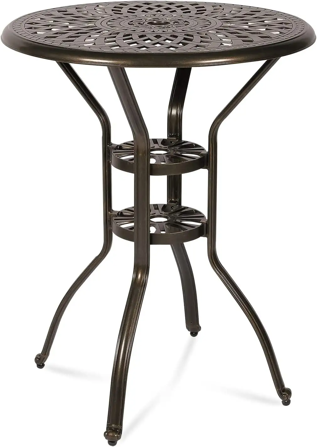 MEETWARM Patio Height Bar Table. 31 Bar Height Bistro Table. Outdoor Cast Aluminum Bistro Round High Top Dining Table with 2 Umbrella Hole for Garden Deck Backyard. Dark Bronze