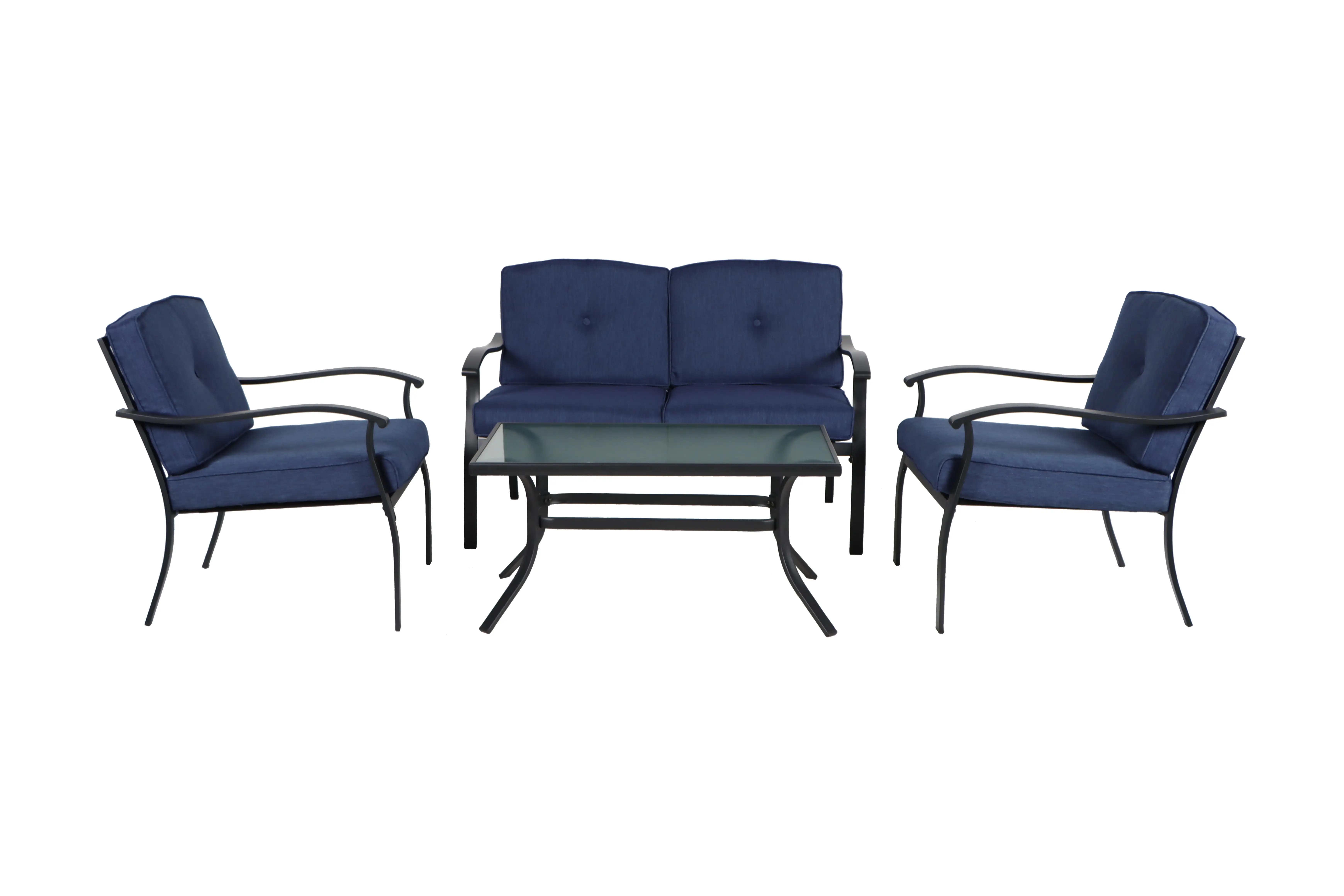 Mainstays Belden Park 4-Piece Outdoor Patio Conversation Set. Blue