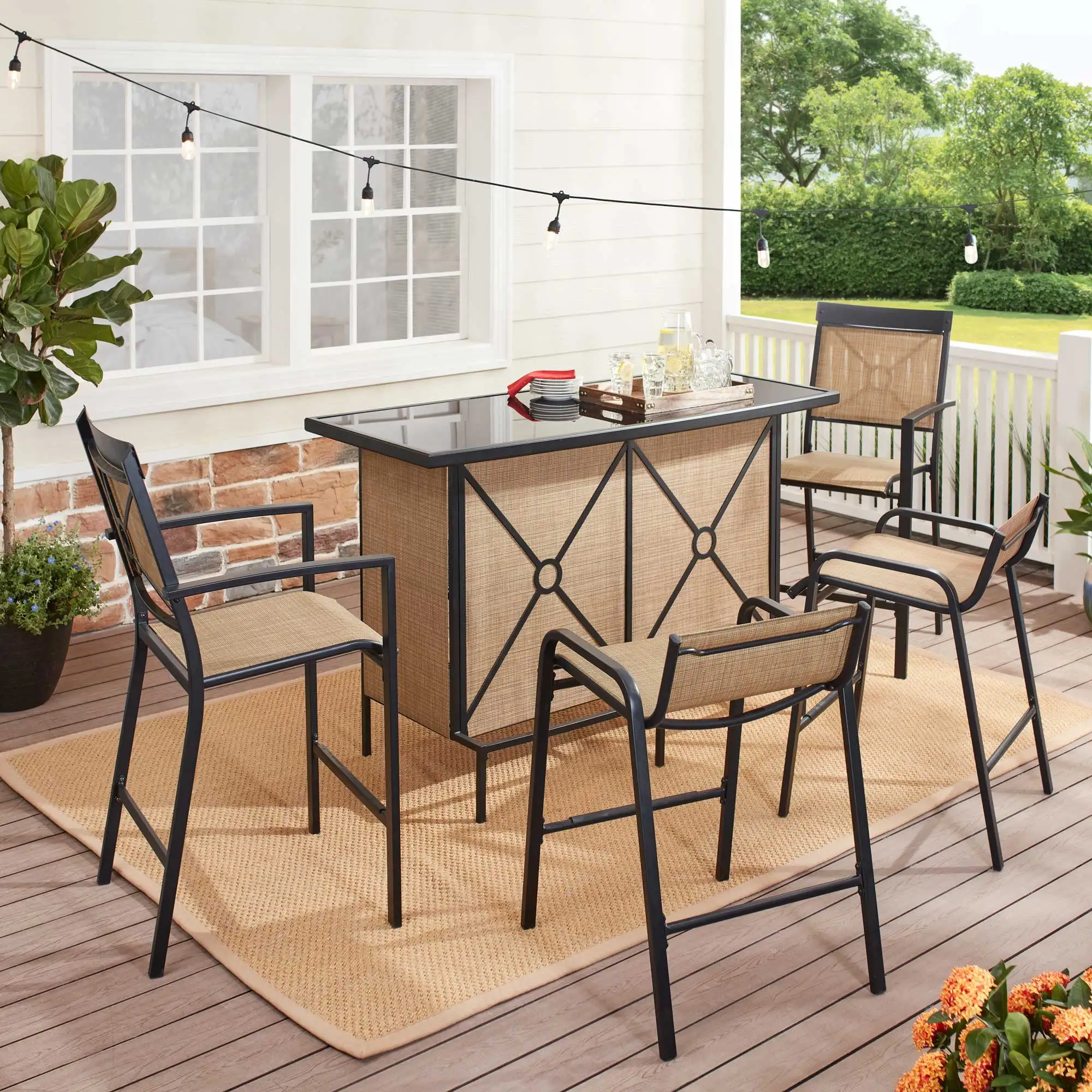 Mainstays Palmerton Landing 5-Piece Steel Bar Set. Tan