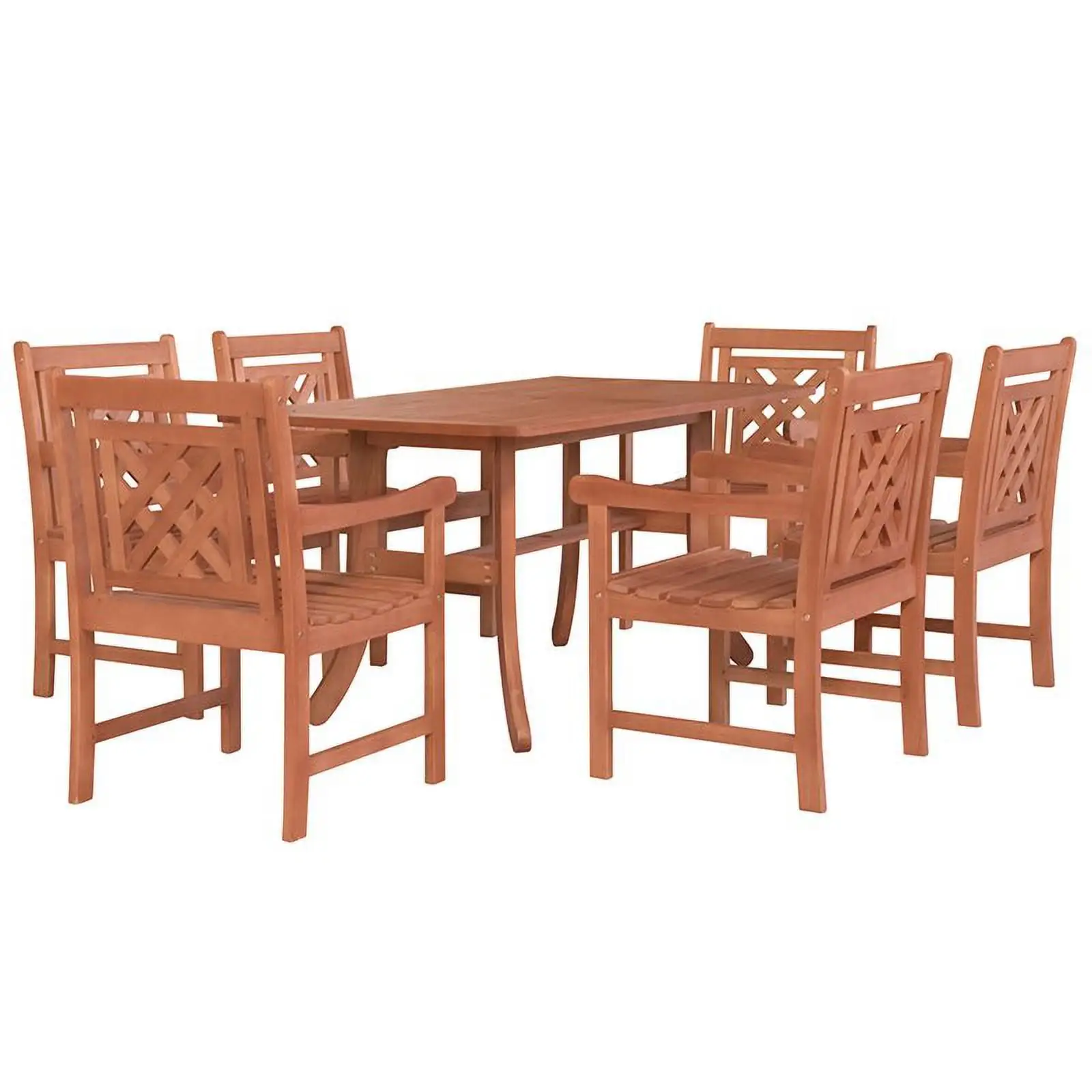 Malibu Outdoor 7-piece Wood Patio Curvy Legs Table Dining Set