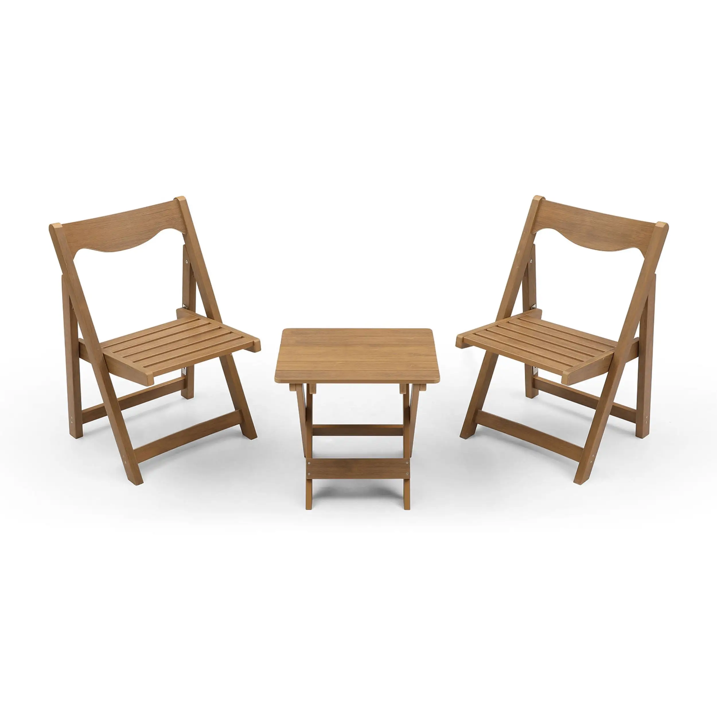 Material Outdoor Bistro Set Foldable Small Table and Chair Set with 2 Chairs and Rectangular Table. Teak 07732