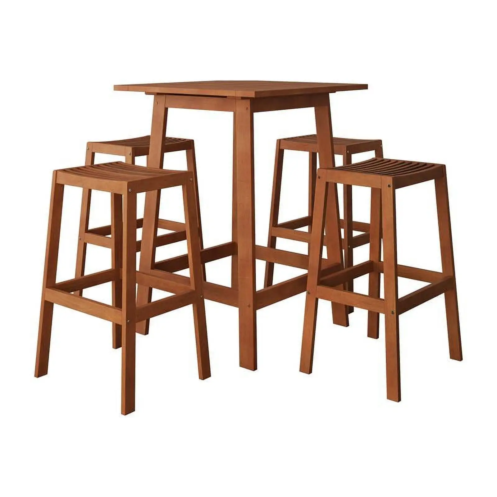 Miramar Contemporary Brown Solid Hard Wood 5 Piece Outdoor Pub Set