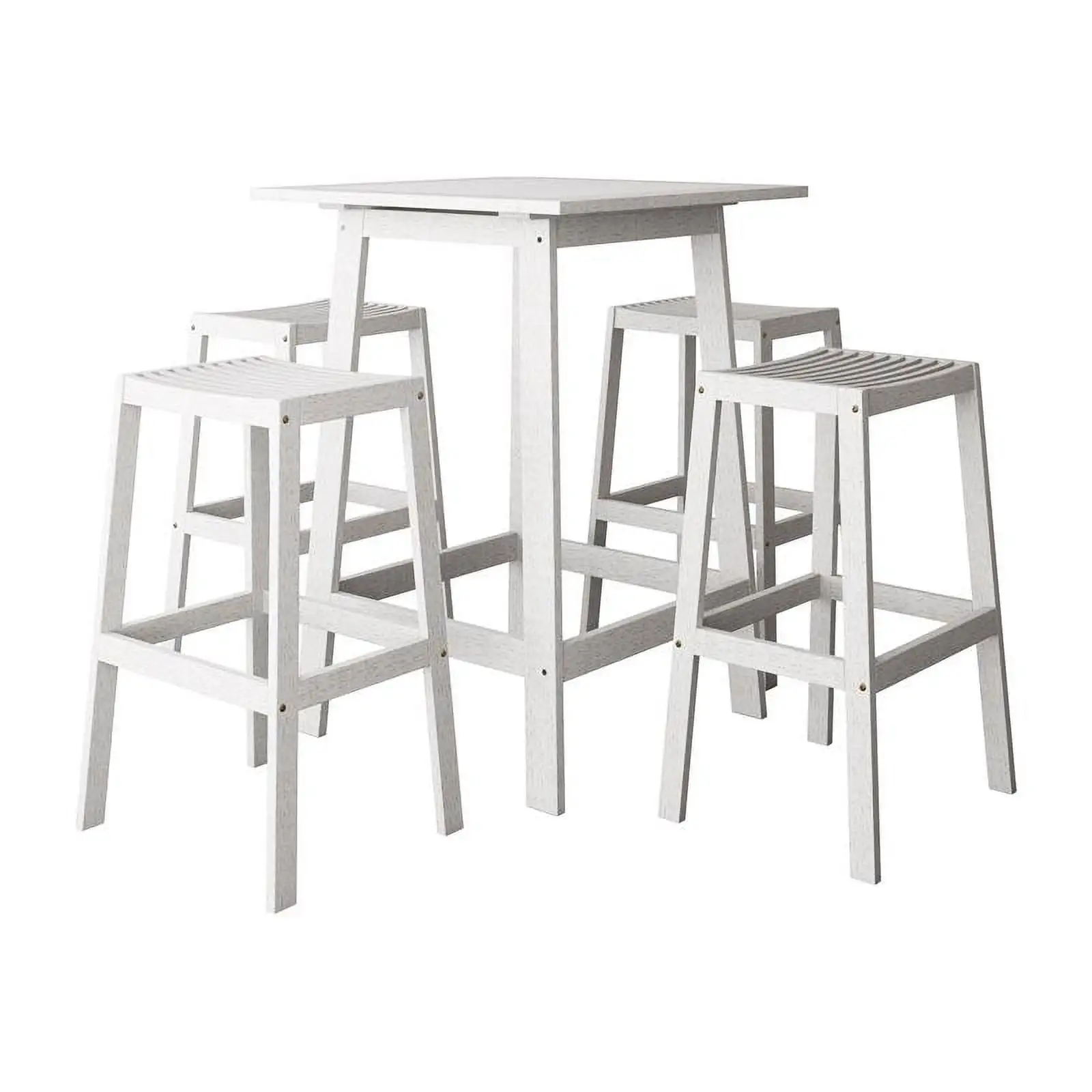 Miramar Contemporary White Washed Solid Wood 5 Piece Outdoor Pub Set