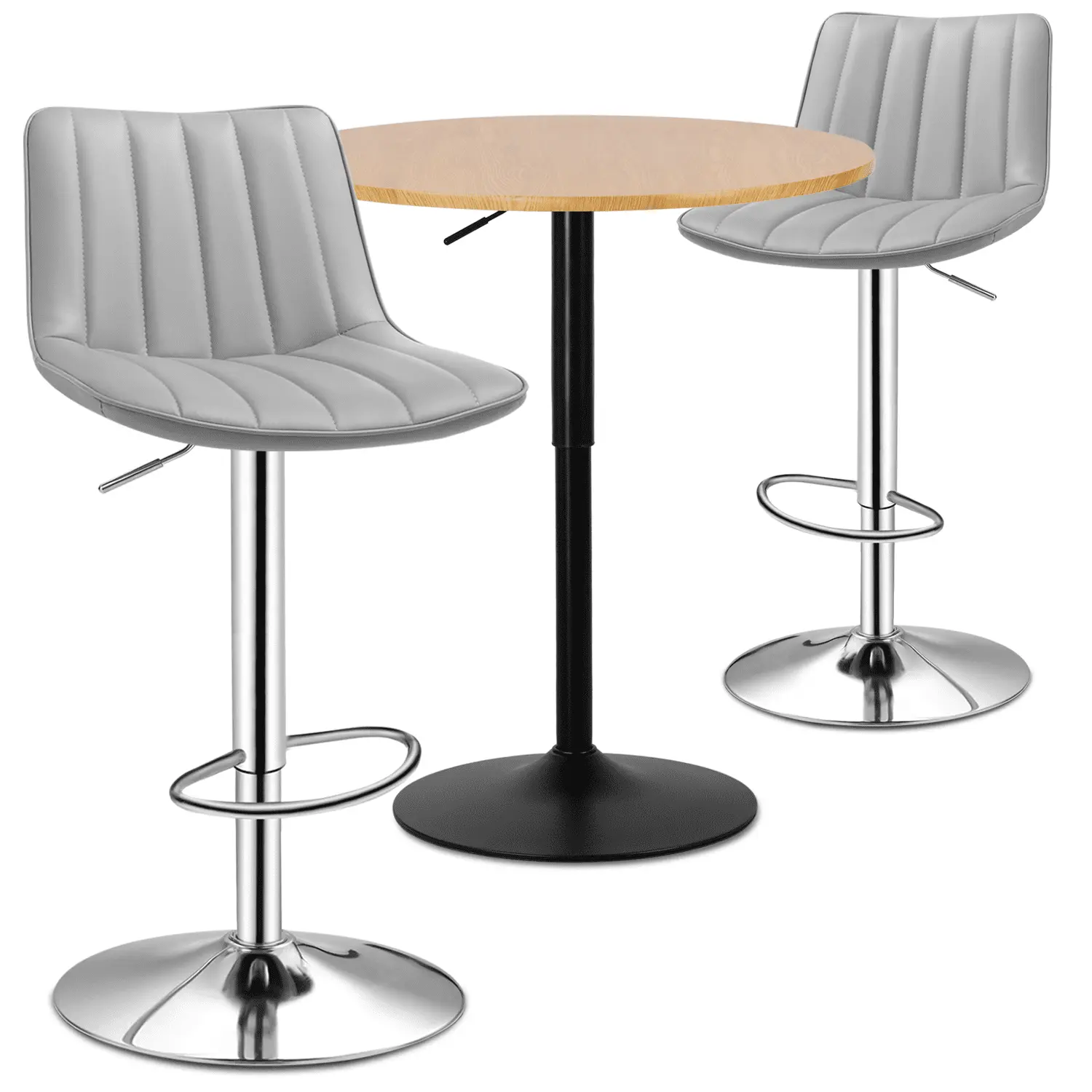 MoNiBloom 3 Piece Bar Table and Chair Set. 31.5 Height-Adjustable Cocktail Table and Swivel PU Leather Bar Stools for Kitchen