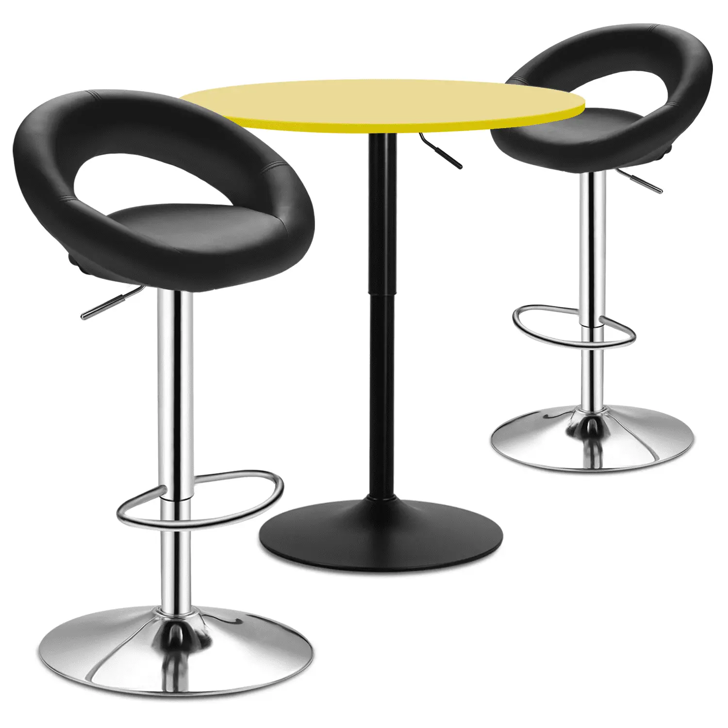 MoNiBloom 3 Piece Bar Table and Chair Set. 31.5 Round Cocktail Table and Hydraulic Kitchen Counter Bar Stool for Patio Bistro