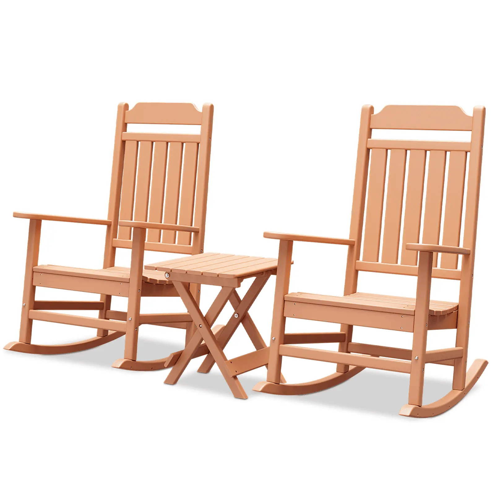 MoNiBloom Set of 3 Outdoor Rocking Chairs Set. Adirondack Rocker Chairs with Foldable Side Table. All Weather Fire Pit Chairs for Patio Deck Porch. Teak