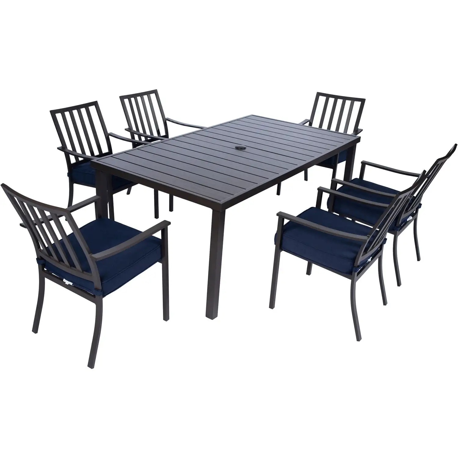 Mod Furniture Carter 7-Piece Modern Outdoor Patio Furniture Dining Set with All-Weather Aluminum Frames. 6 Padded Dining Chairs and 72x40 Slat Table