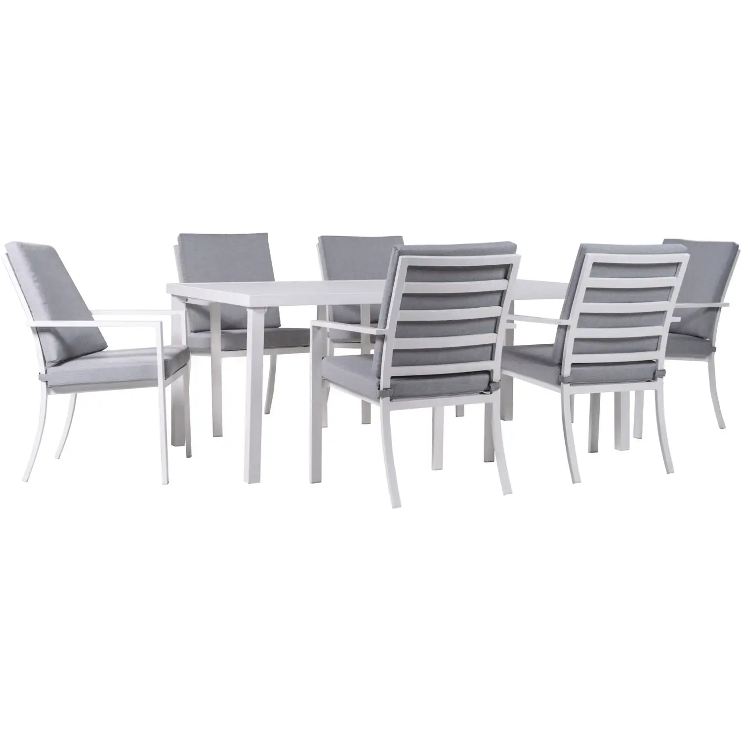 Mod Greyson 7-Piece Outdoor Dining Set. 6 Aluminum Dining Chairs with Plush Cushions and 72 x 40 Slat Top Table. Rust-Resistant. All-Weather - GRYSN7PCDN-GRY