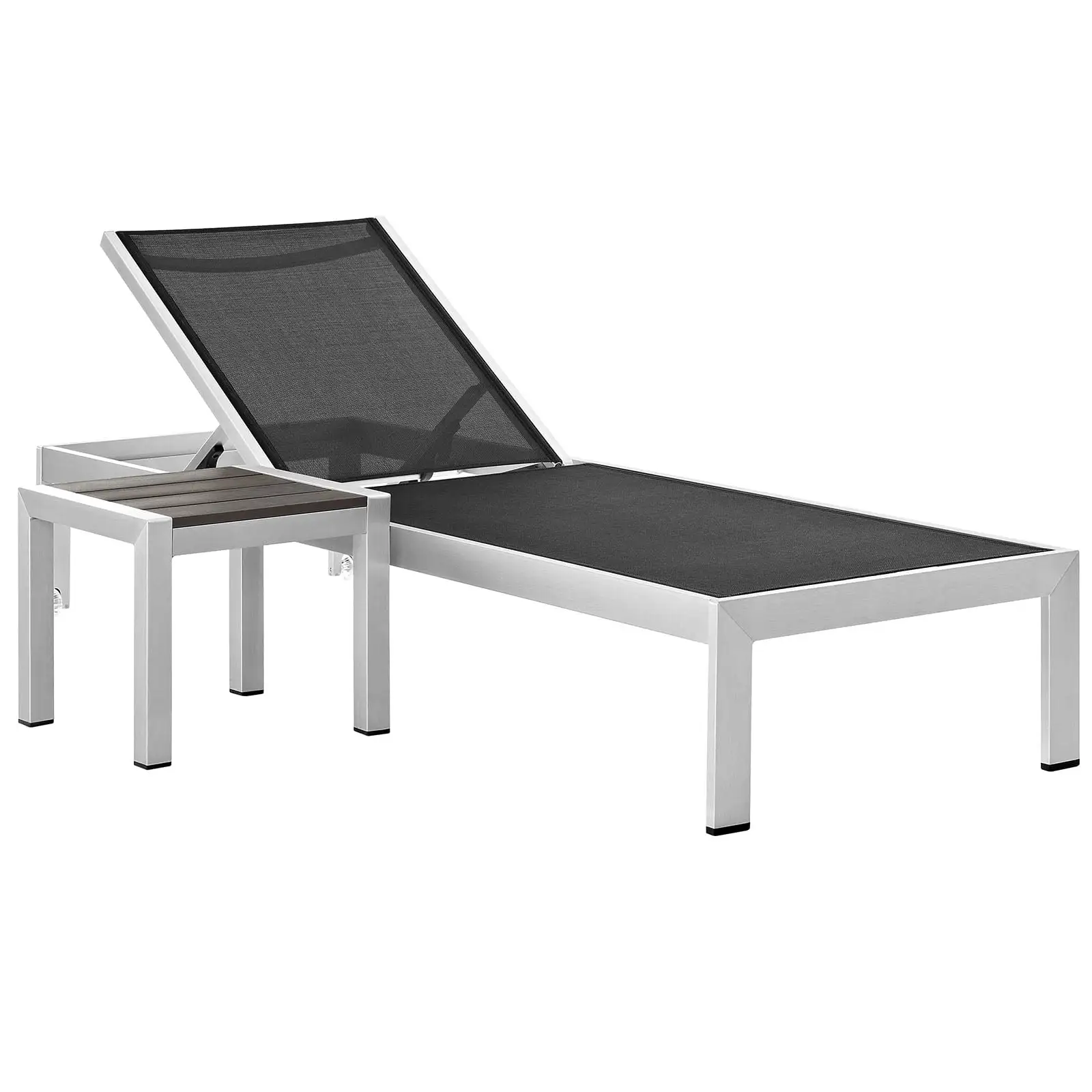 Modern Contemporary Urban Design Outdoor Patio Balcony Chaise Lounge Chair and Side Table set. Black. Aluminum