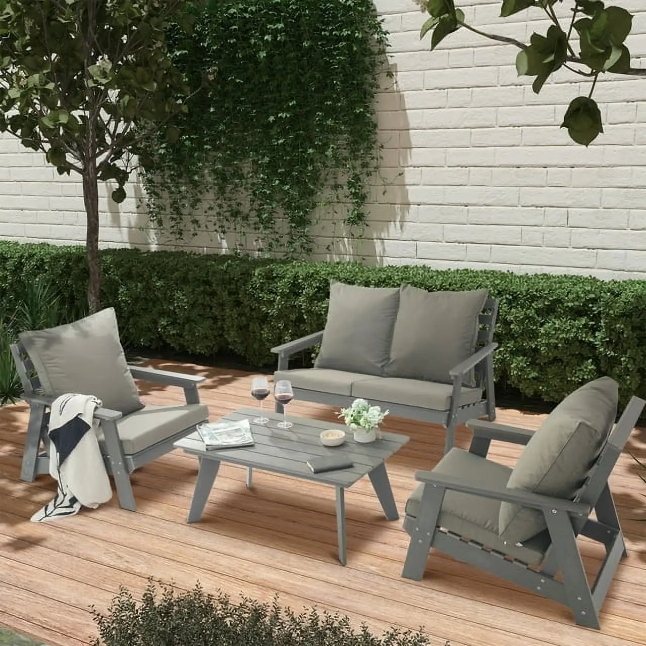 Mondawe 4-Pcs Patio Conversation Set with Rectangular Coffee Table