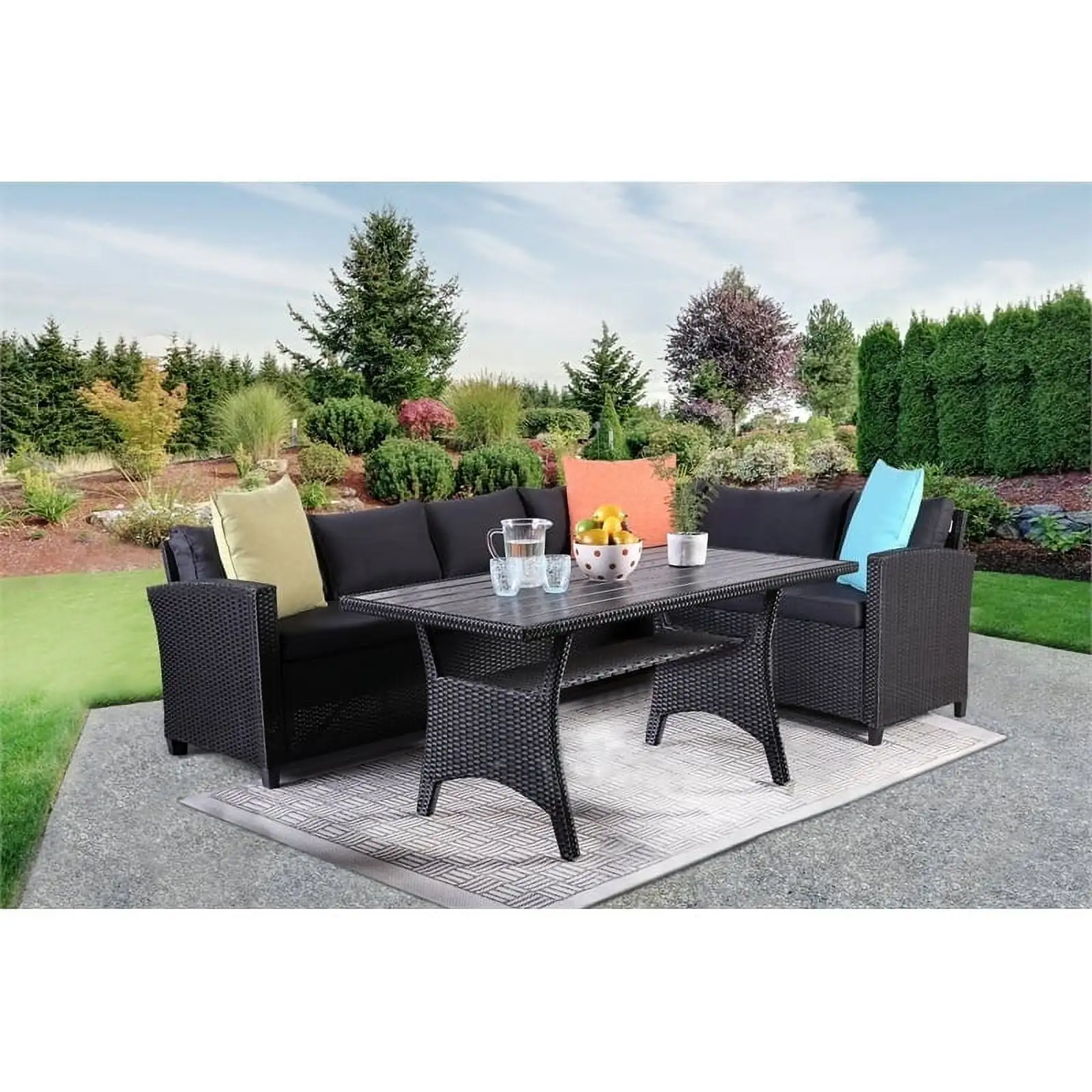 Muse & Lounge Co. Menga 3-Piece Patio PE Wicker/Rattan Conversation Set in Black