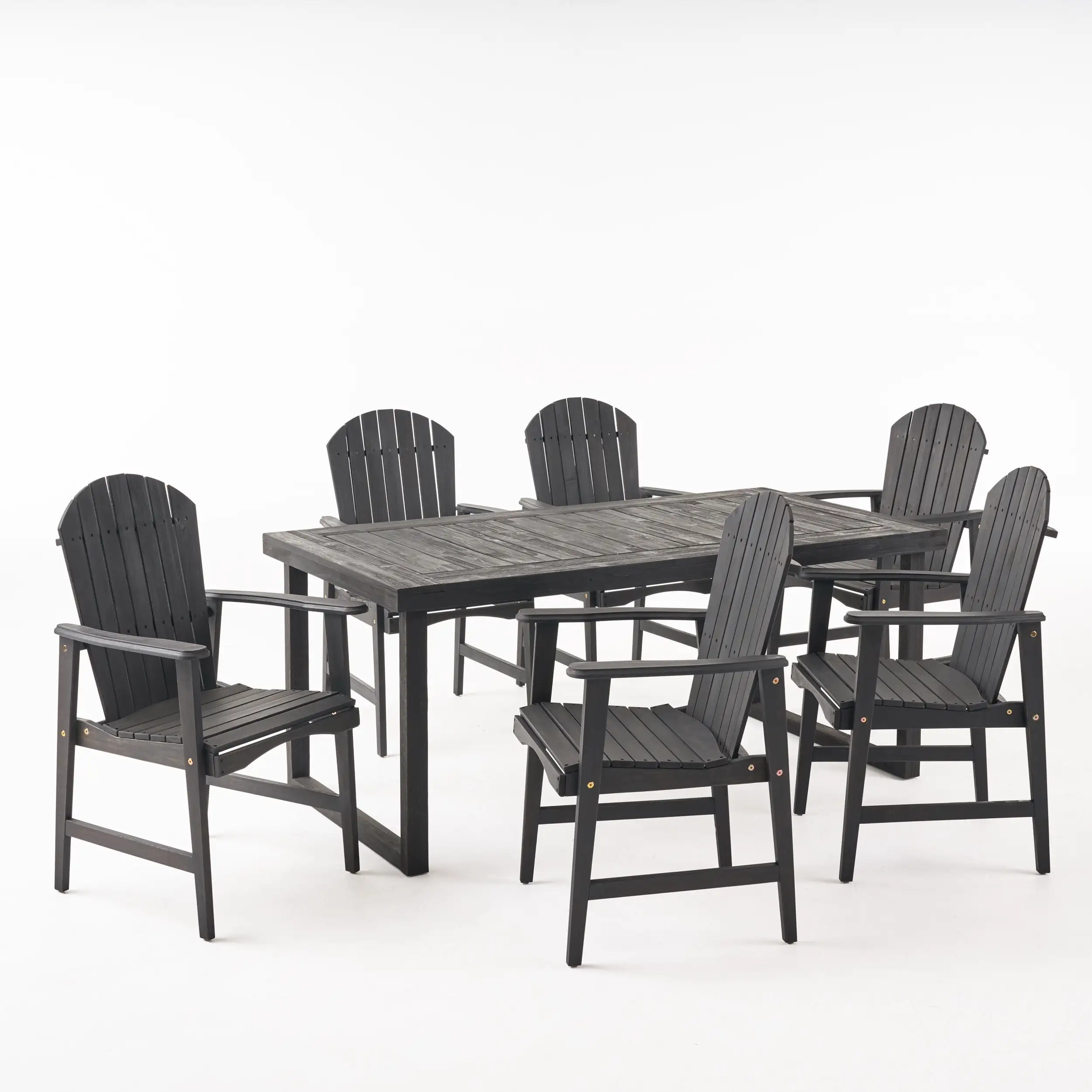 Noble House Goldsbys 7 Piece Outdoor Adirondack Dining Set in Dark Gray