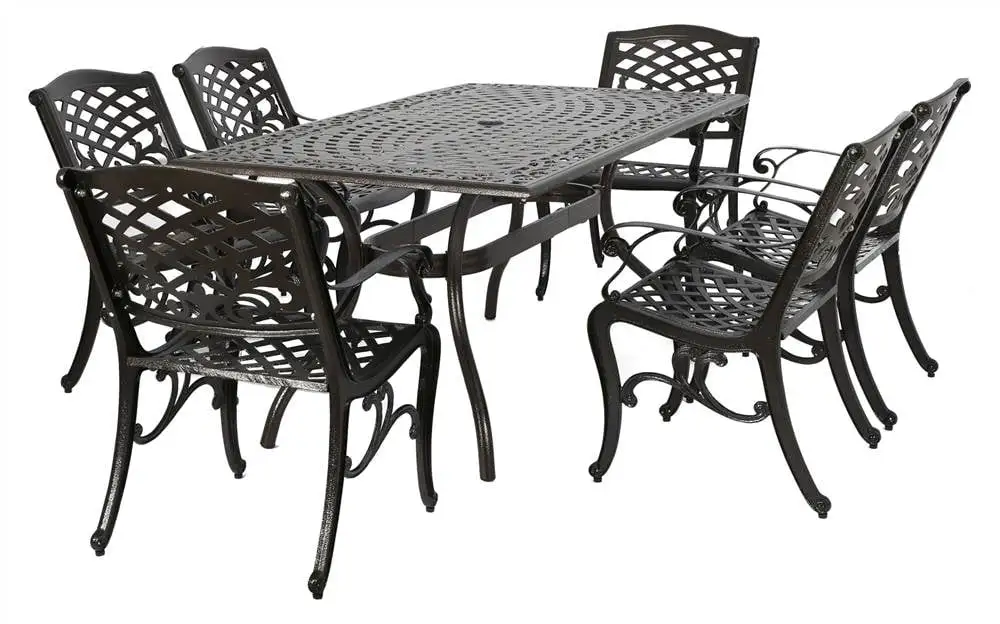 Noble House Hallandale Sarasota 7-Piece Cast Aluminum Dining Set in Bronze