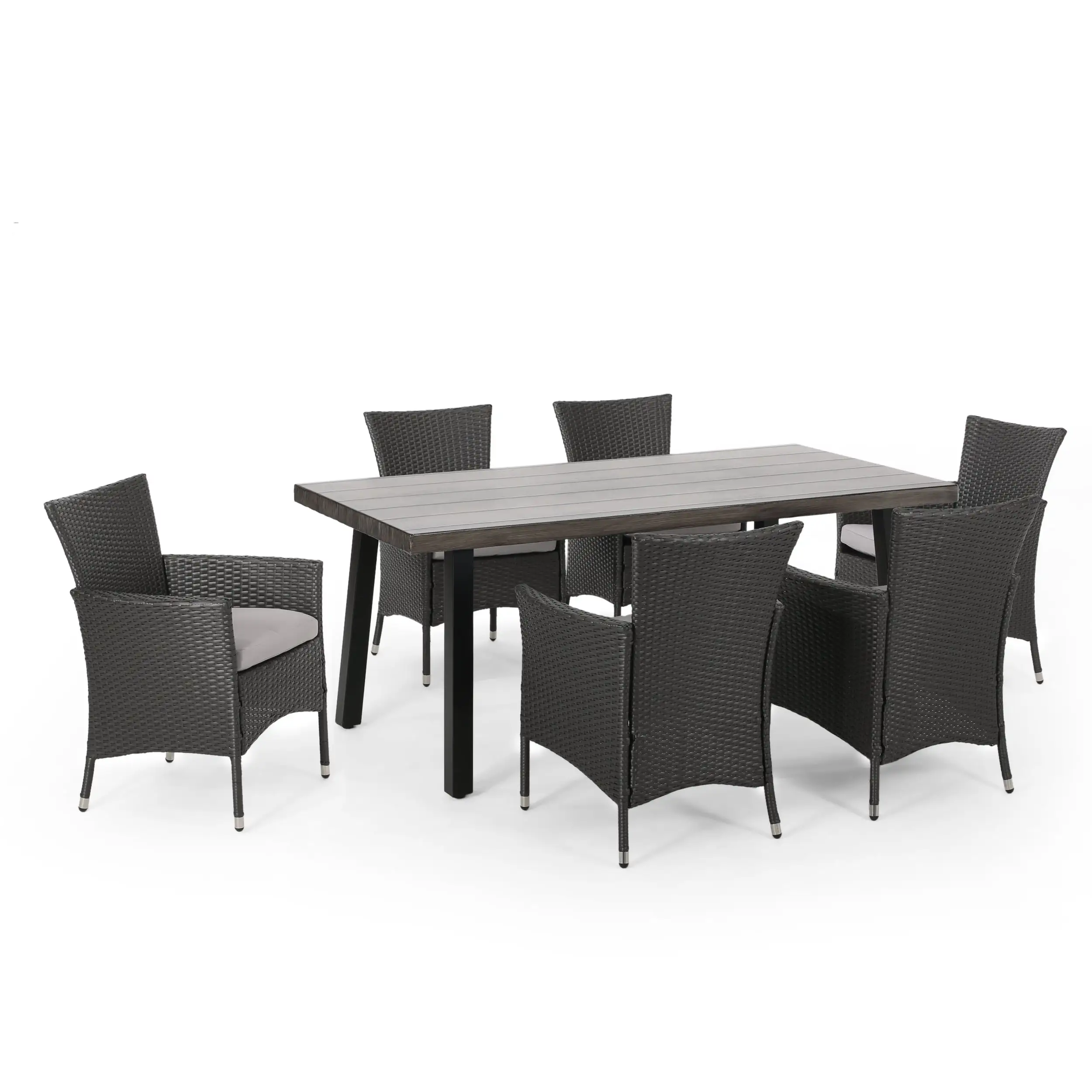 Noble House Pointe 7 Piece Aluminum Patio Dining Set in Gray and Black