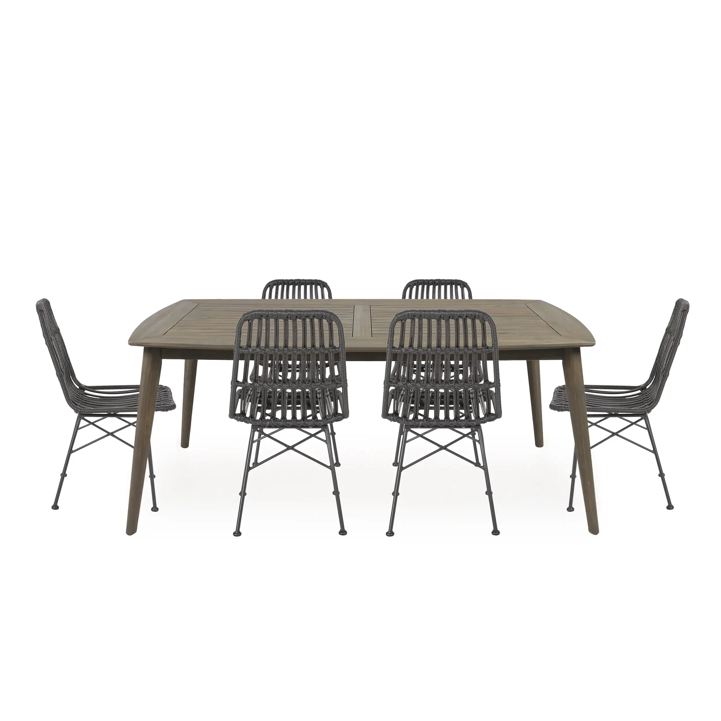 Noble House Sawtelle 7 Piece Wooden Patio Dining Set in Gray