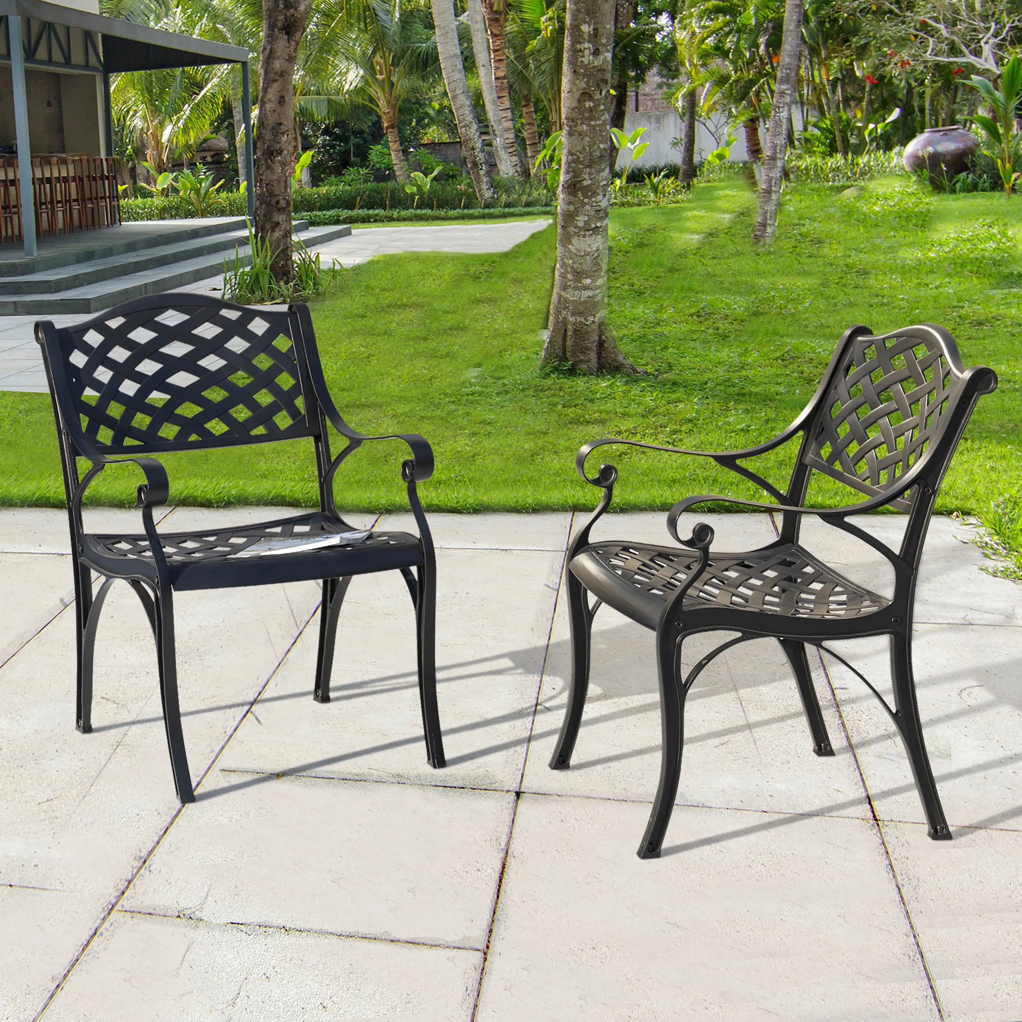 Nuu Garden Outdoor 2 Piece Cast Aluminum Bistro Chairs