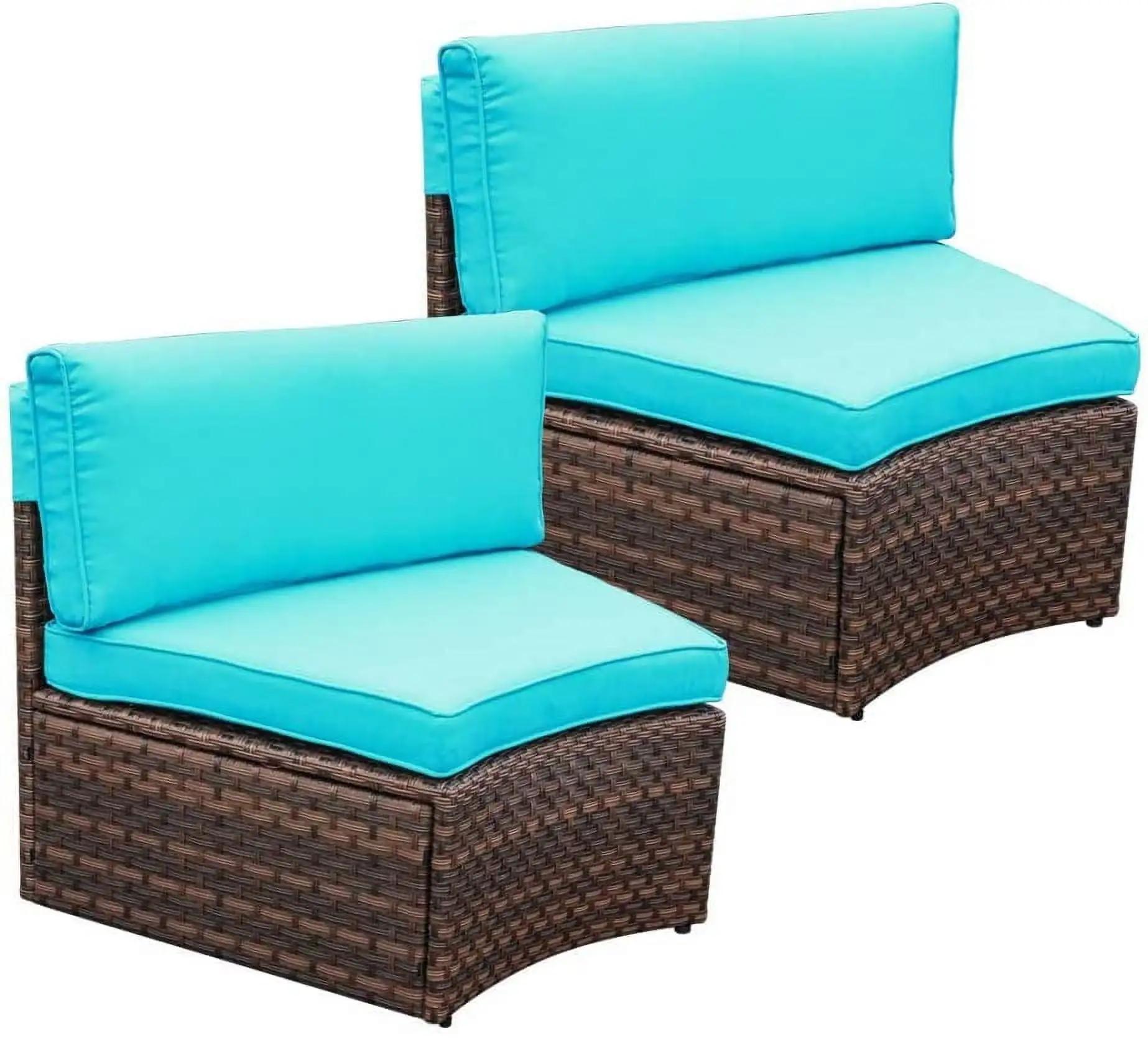 OC Orange-Casual Patio Outdoor Furniture Sofa Seating Wicker Chair with Turquoise Cushions Set of 2