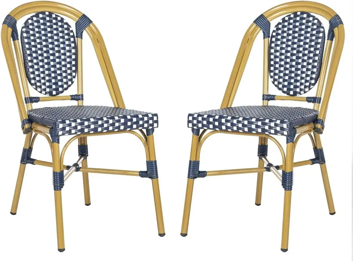 OUWI PAT4036A-SET2 Outdoor Collection Lenda French Navy. White and Brown Stackable Bistro (Set of 2) Patio Chair