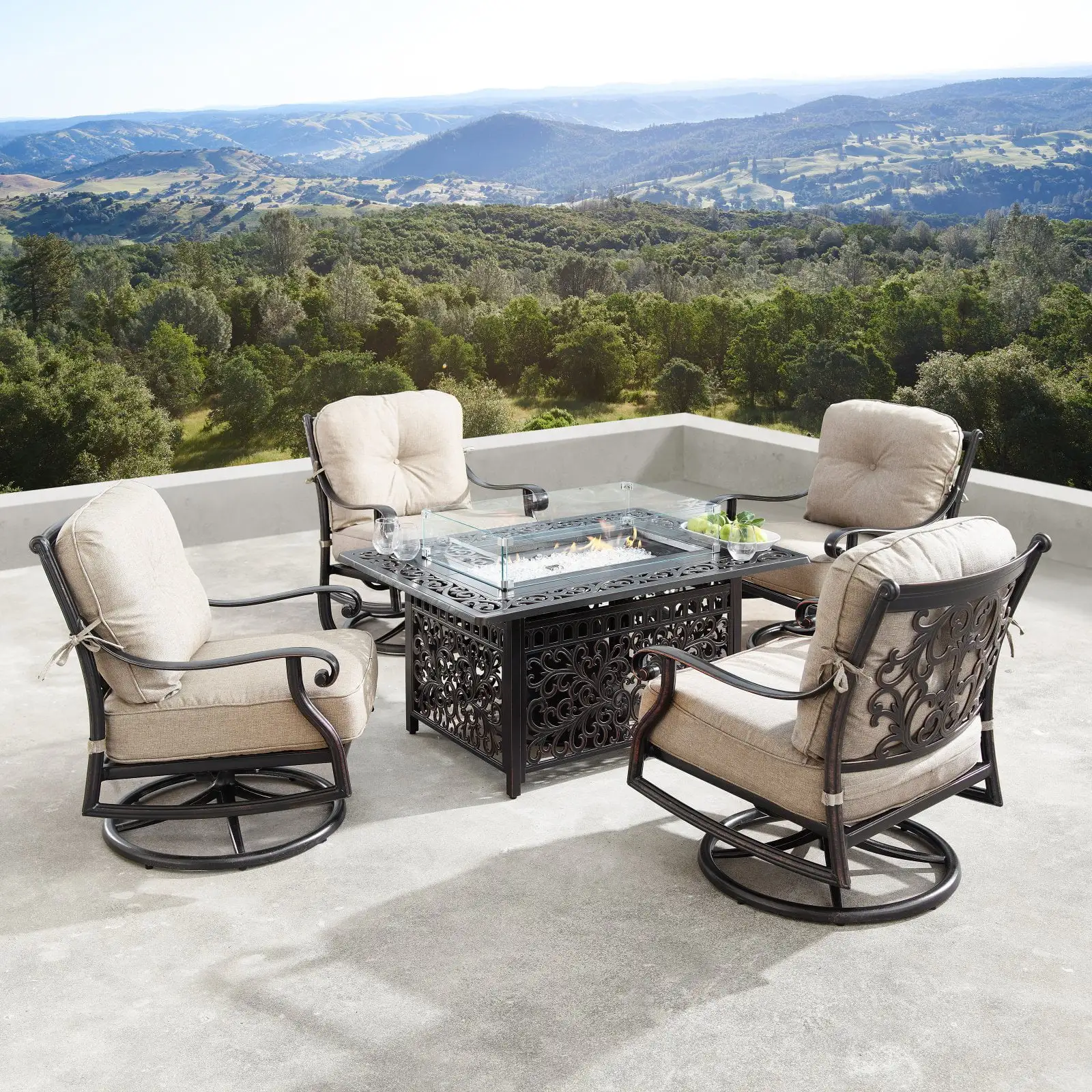 Oakland Living Canyon Cabos Aluminum 5 Piece Propane Fire Pit Chat Set