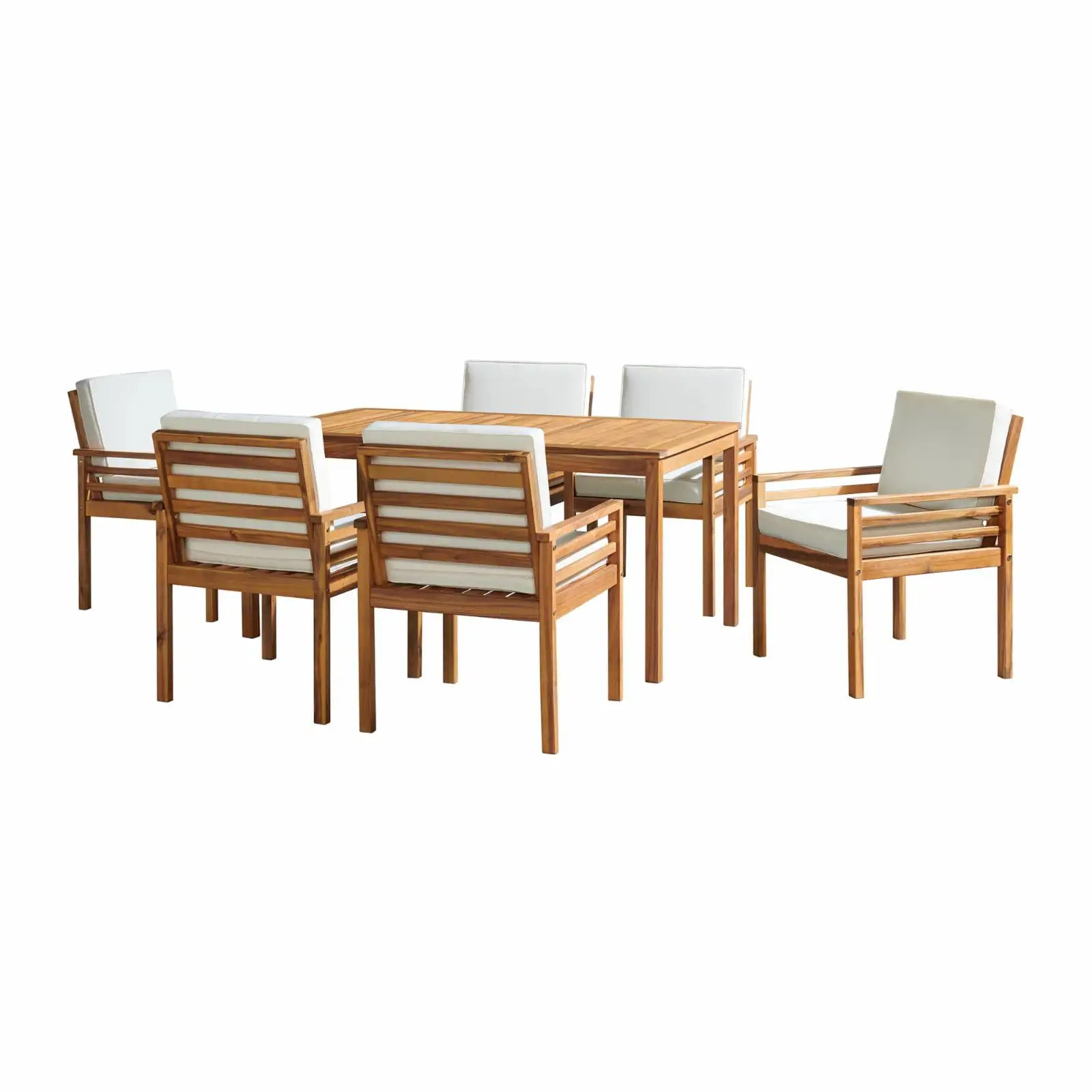 Okemo Acacia Wood Outdoor Dining Set with Table and 6 Chairs with Cushions