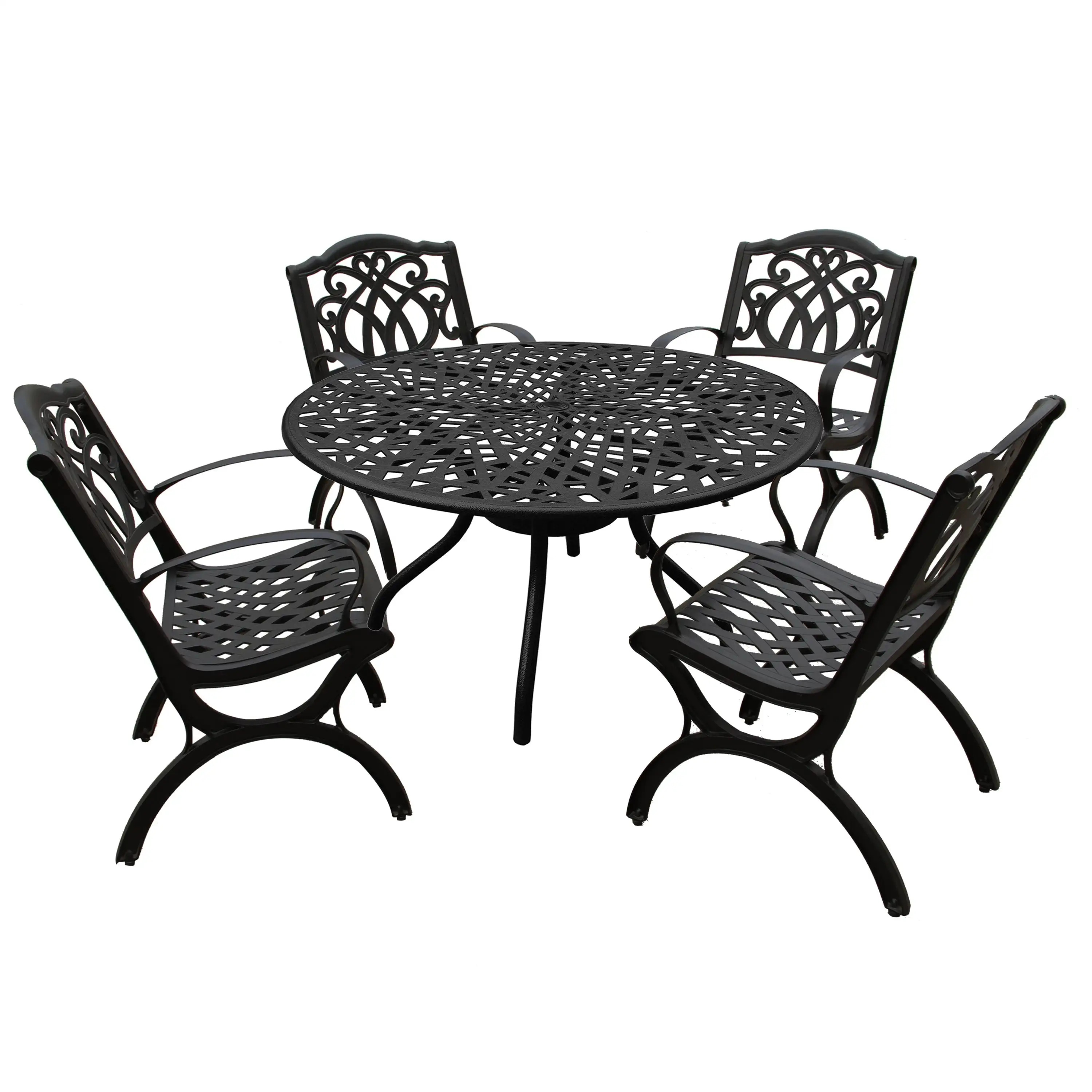 Outdoor Aluminum 5pc Round Black Patio Dining Set with Four Chairs