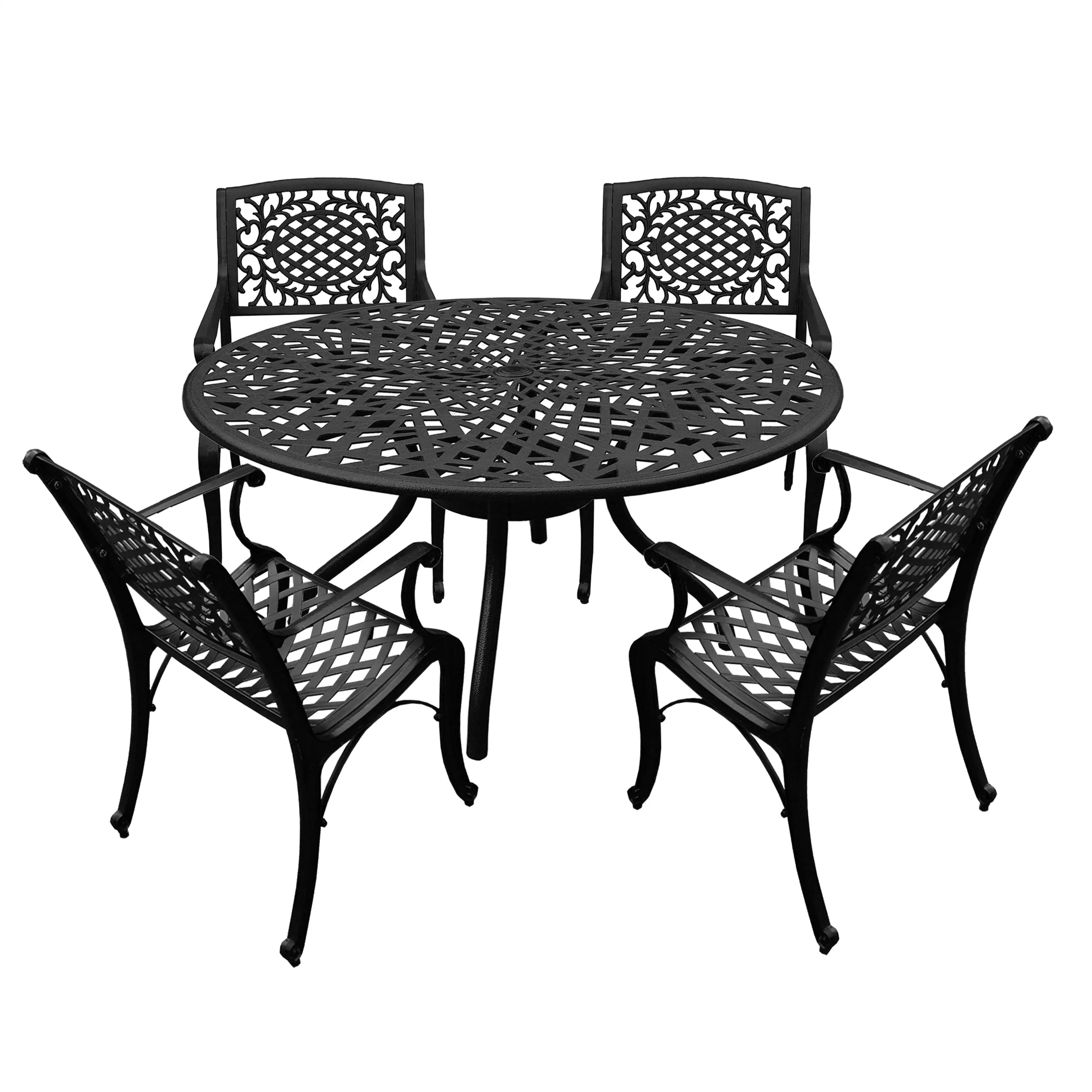 Outdoor Aluminum 5pc Round Black Patio Dining Set with Four Chairs