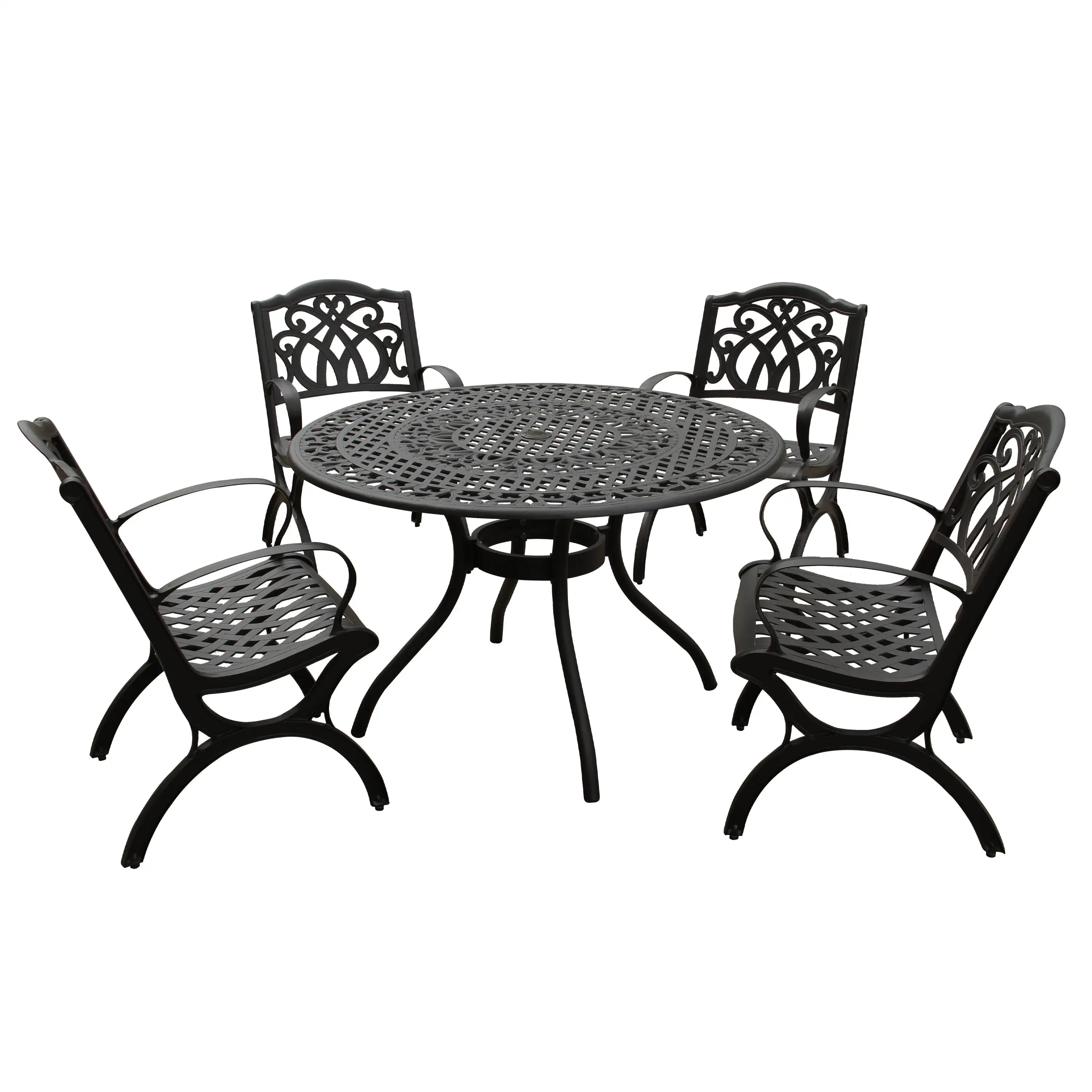 Outdoor Aluminum 5pc Round Patio Dining Set with Four Chairs