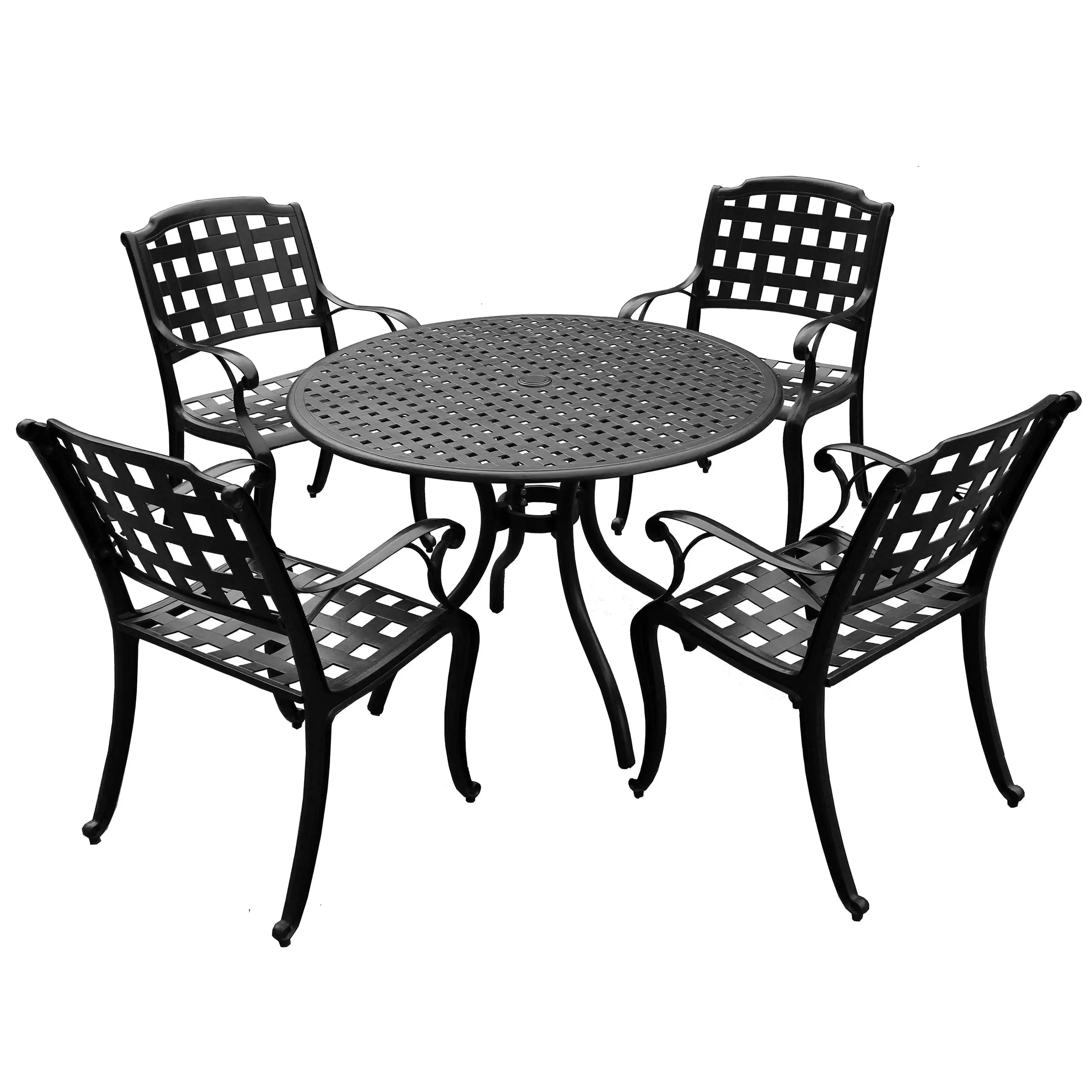 Outdoor Aluminum 5pc Round Patio Dining Set with Four Chairs