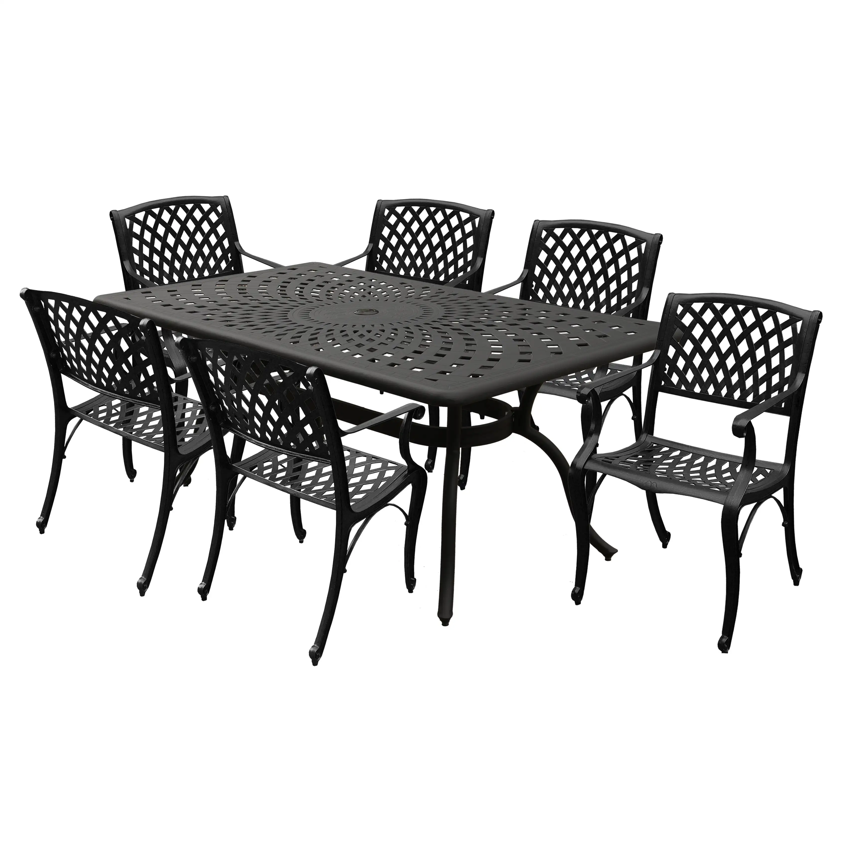 Outdoor Aluminum 7pc Black Rectangular Patio Dining Set and Six Chairs