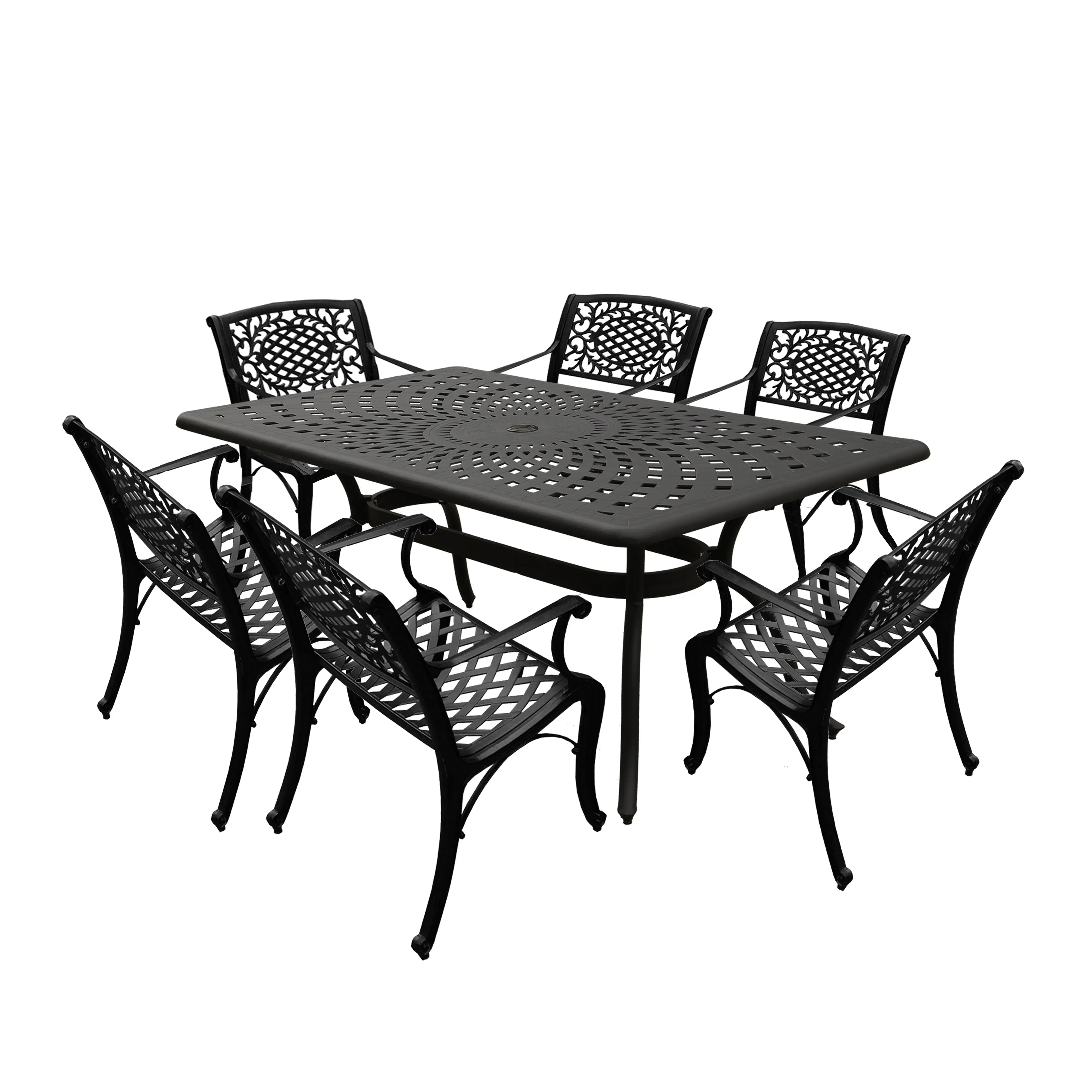 Outdoor Aluminum 7pc Black Rectangular Patio Dining Set and Six Chairs