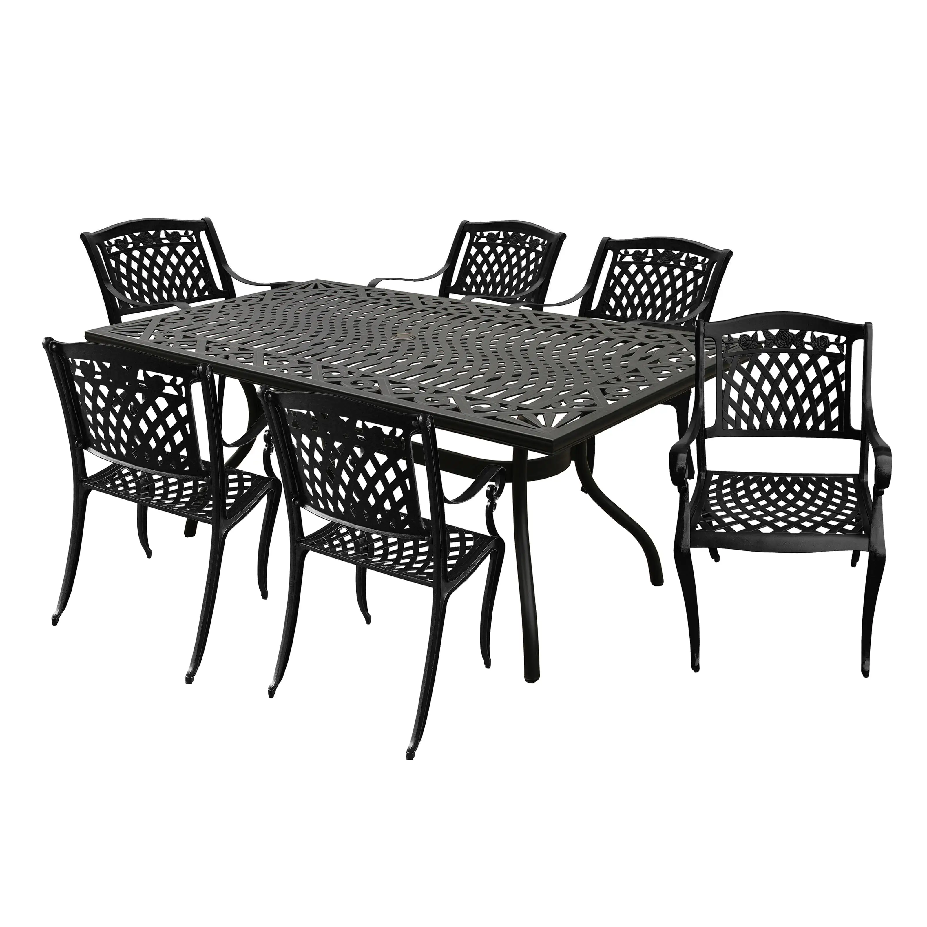 Outdoor Aluminum 7pc Black Rectangular Patio Dining Set and Six Chairs