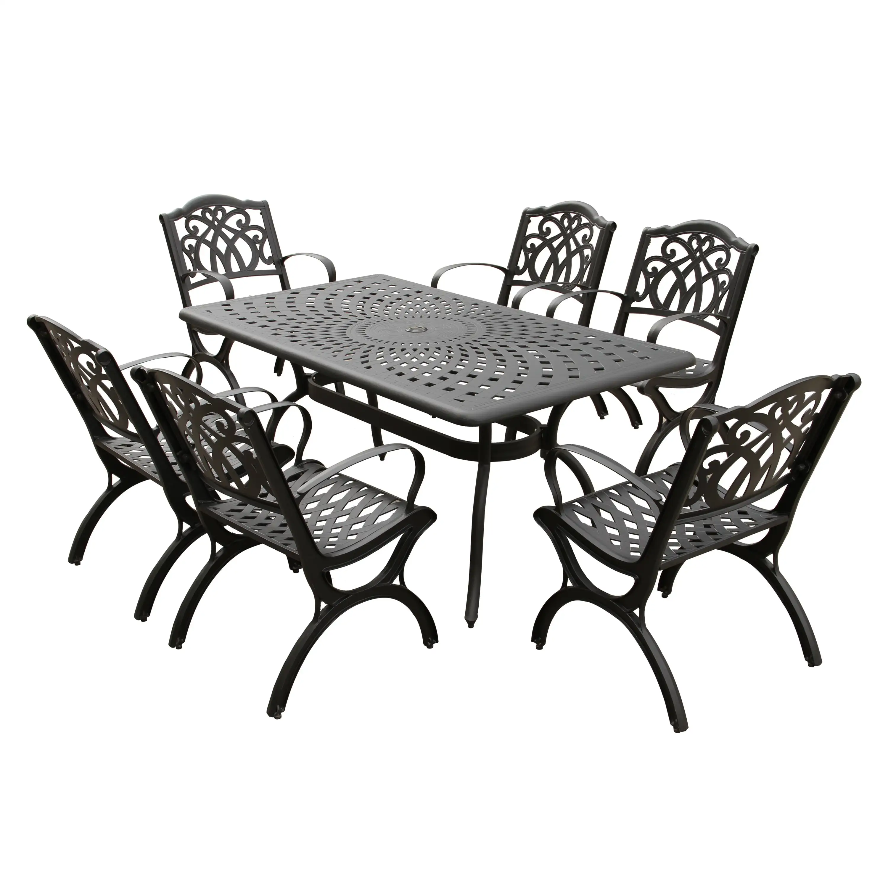 Outdoor Aluminum 7pc Black Rectangular Patio Dining Set and Six Chairs