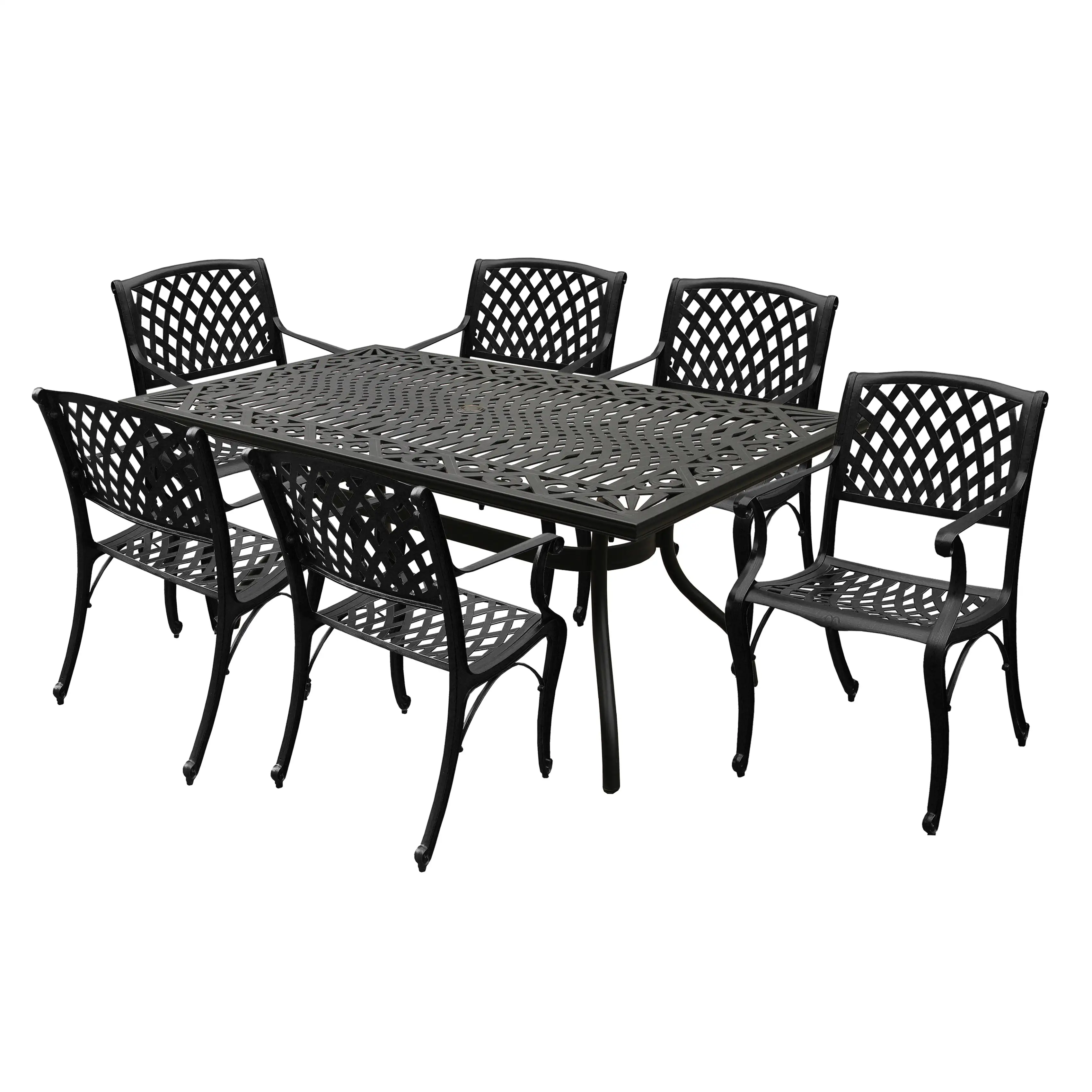 Outdoor Aluminum 7pc Black Rectangular Patio Dining Set and Six Chairs