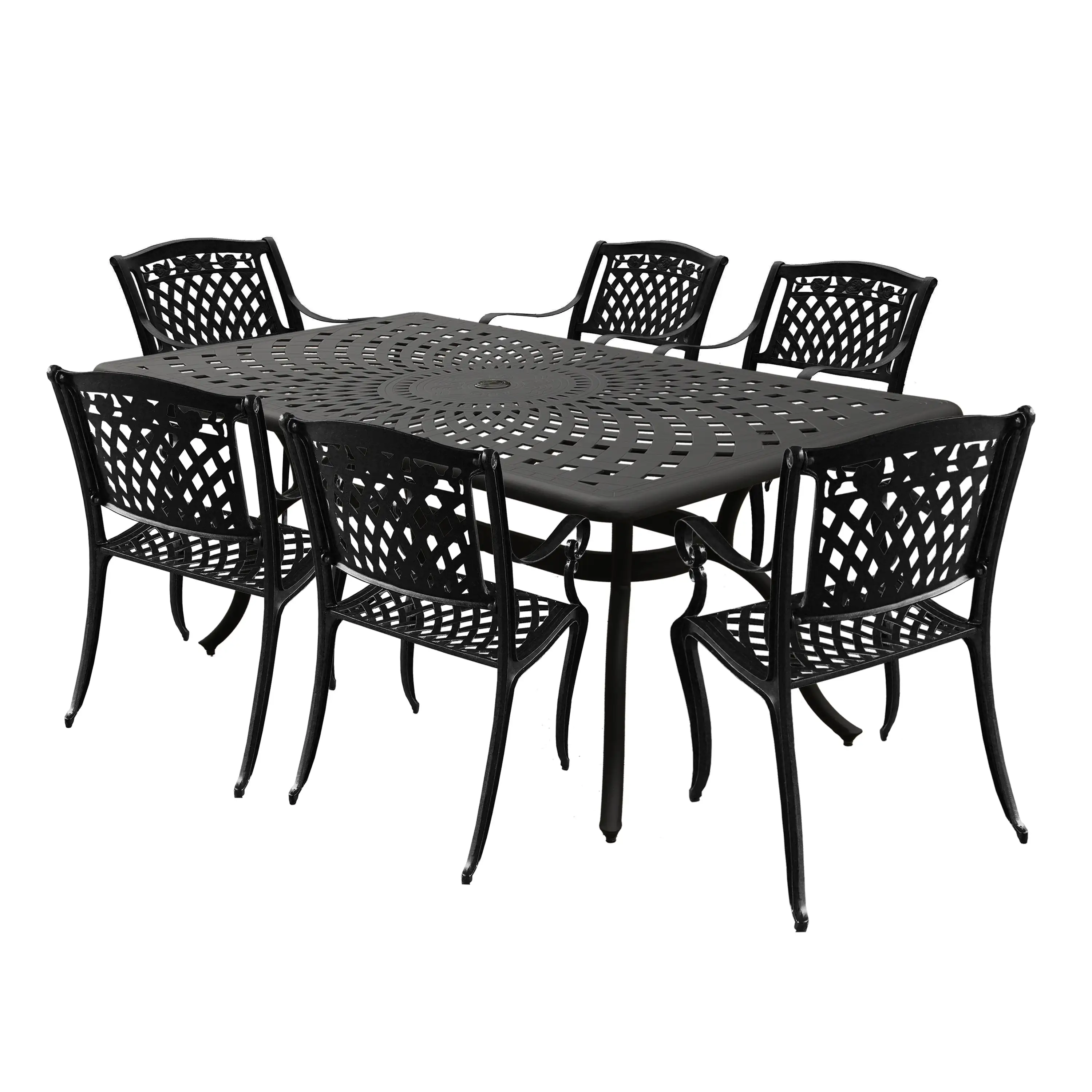 Outdoor Aluminum 7pc Black Rectangular Patio Dining Set and Six Chairs