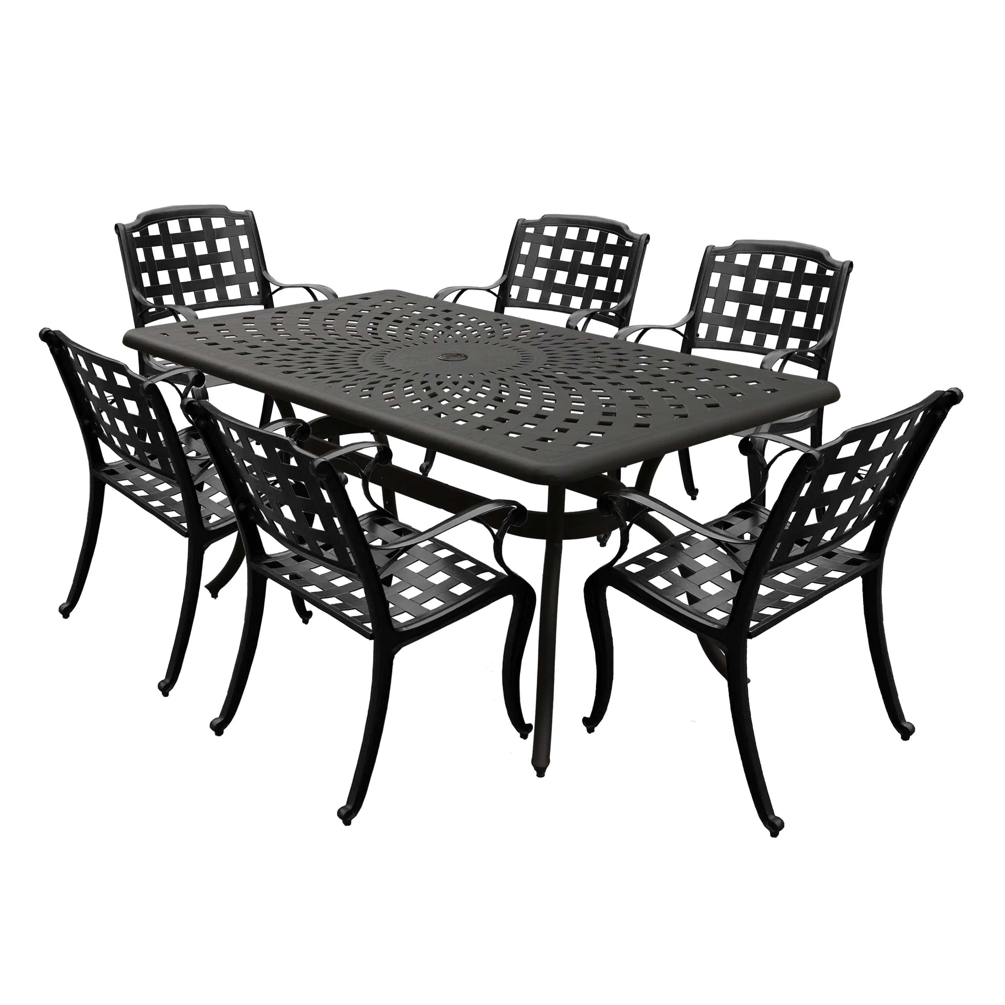 Outdoor Aluminum 7pc Black Rectangular Patio Dining Set and Six Chairs