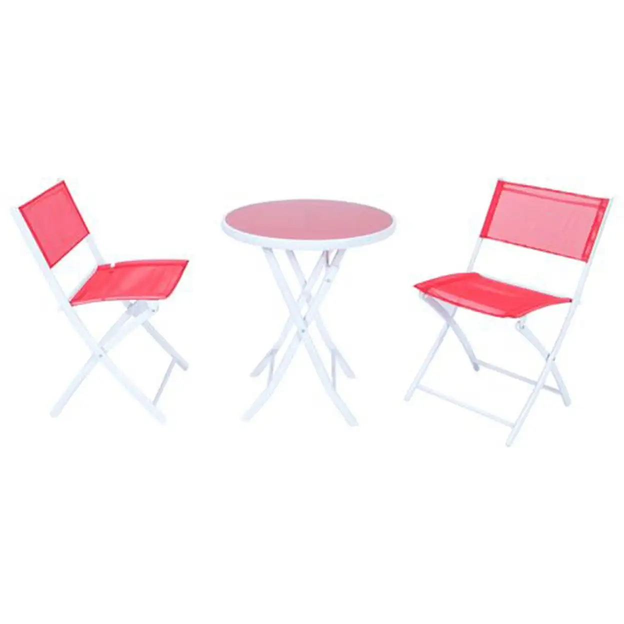 Outdoor Bistro Folding Table Chairs Set - Red