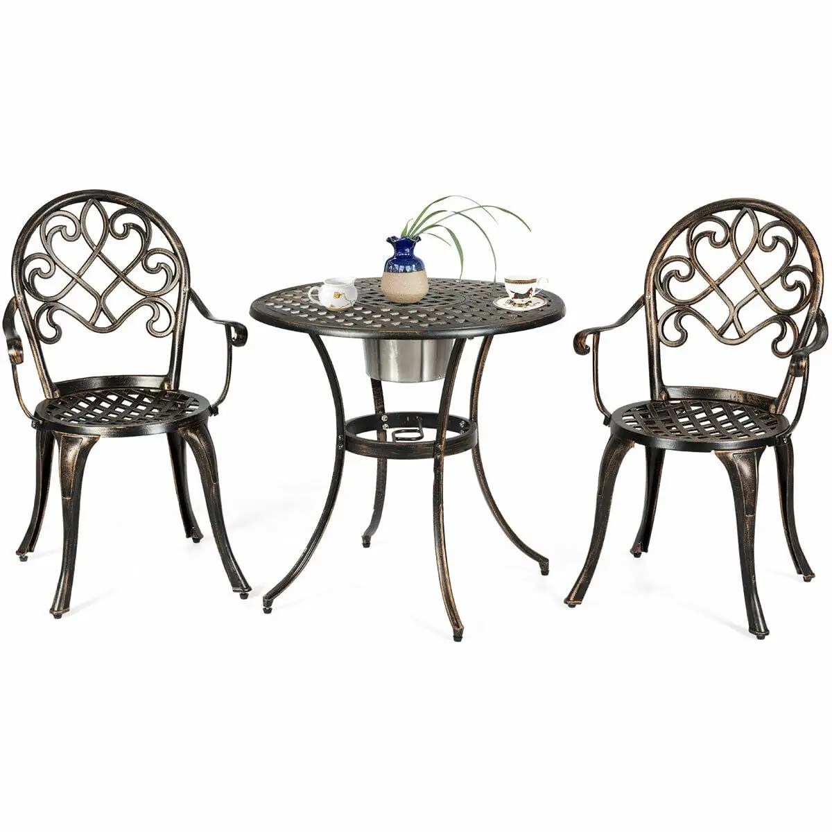 Outdoor Furniture with Removable Ice Bucket - Set of 3 Patio Furniture Made of Cast Aluminum