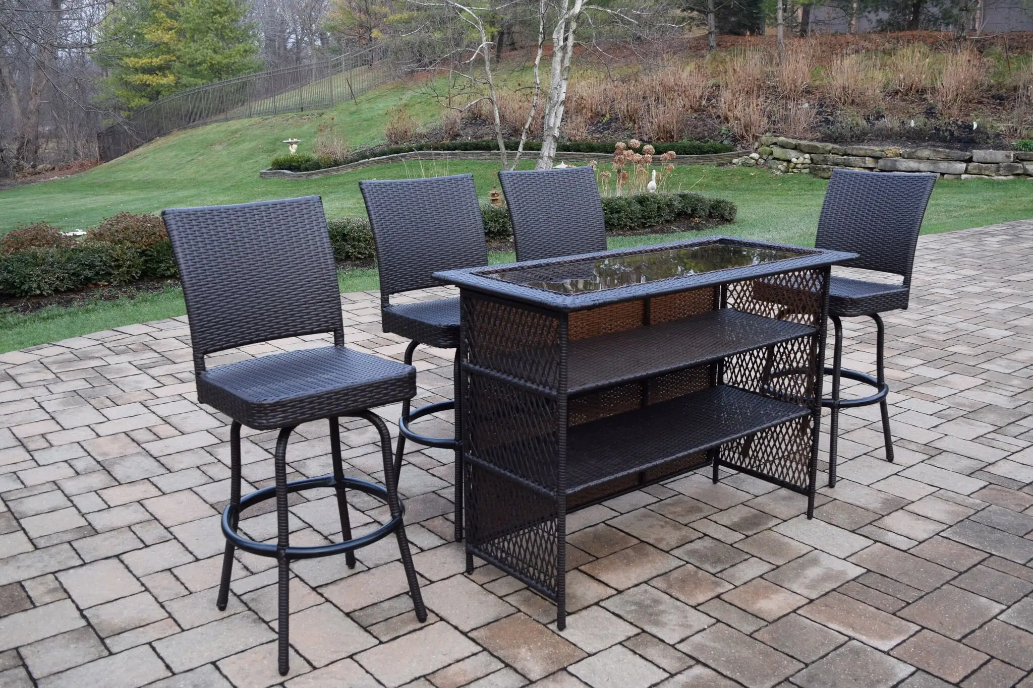 Outdoor Living and Style 5-Piece Black Resin Wicker Outdoor Patio Bar Set