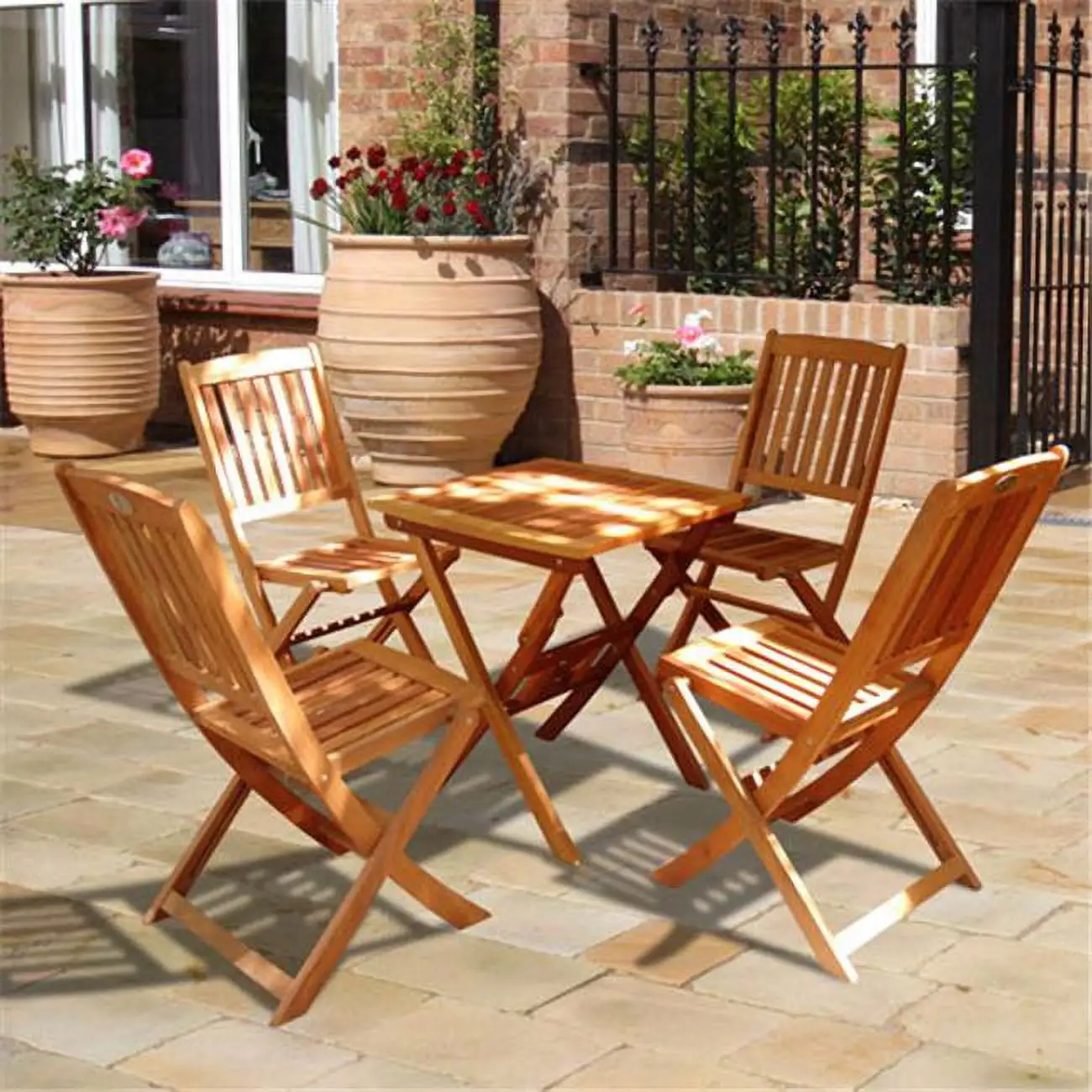 Outdoor Wood Bistro Set with 4 chairs