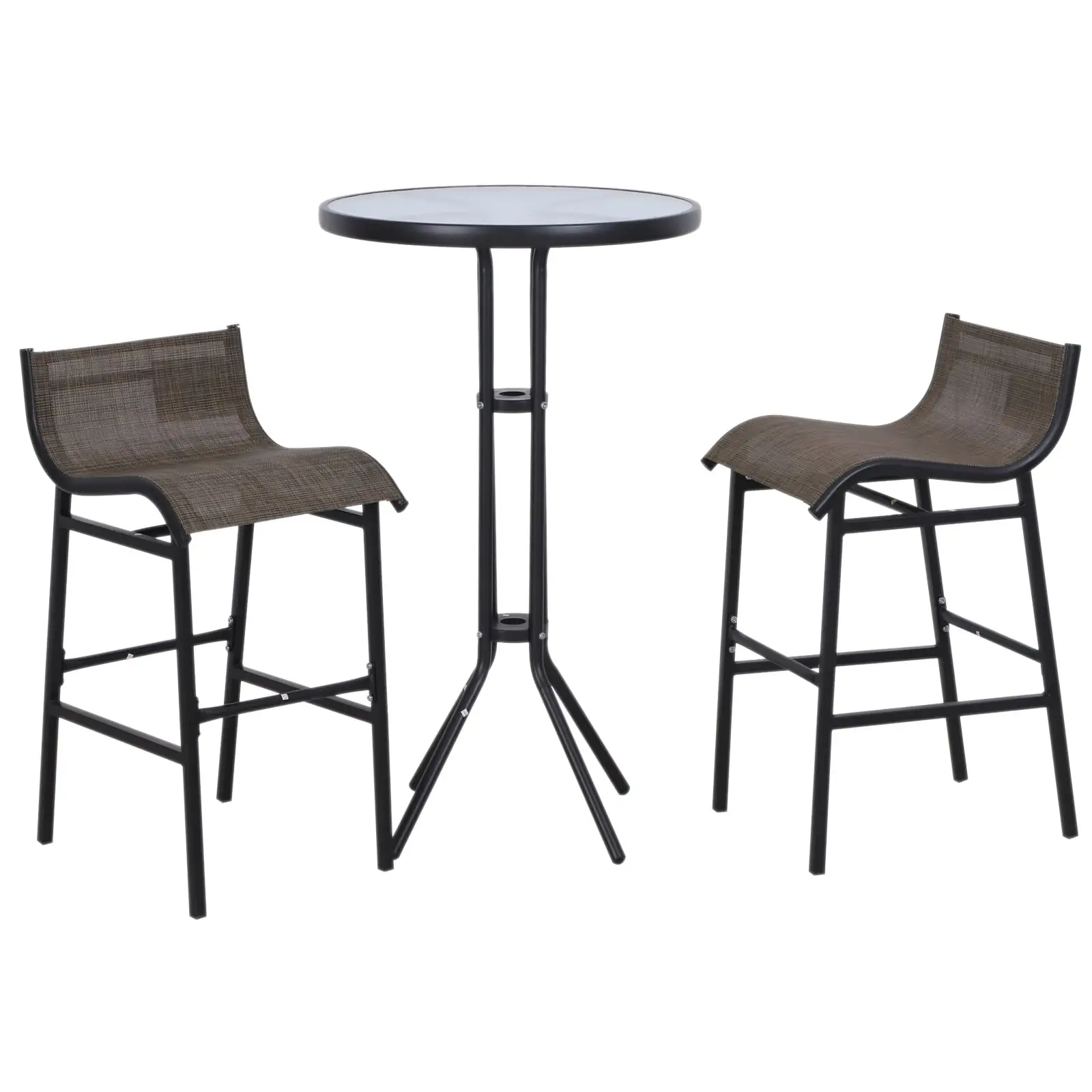 Outsunny 3 Piece Bar Height Outdoor Patio Pub Bistro Table Chairs Set with Comfortable Design & Durable Build. Black/Tan