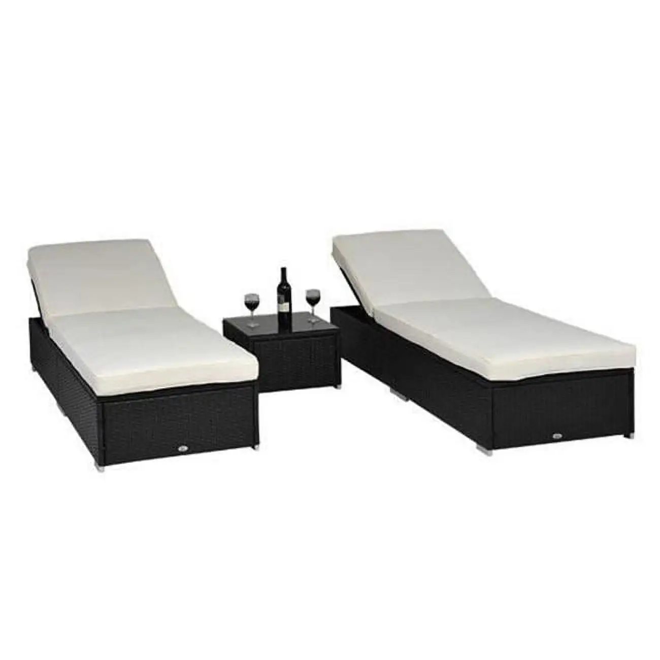 Outsunny Pool Furniture. 2 Chaise Lounge Chairs & Table. Cushioned. Cream White