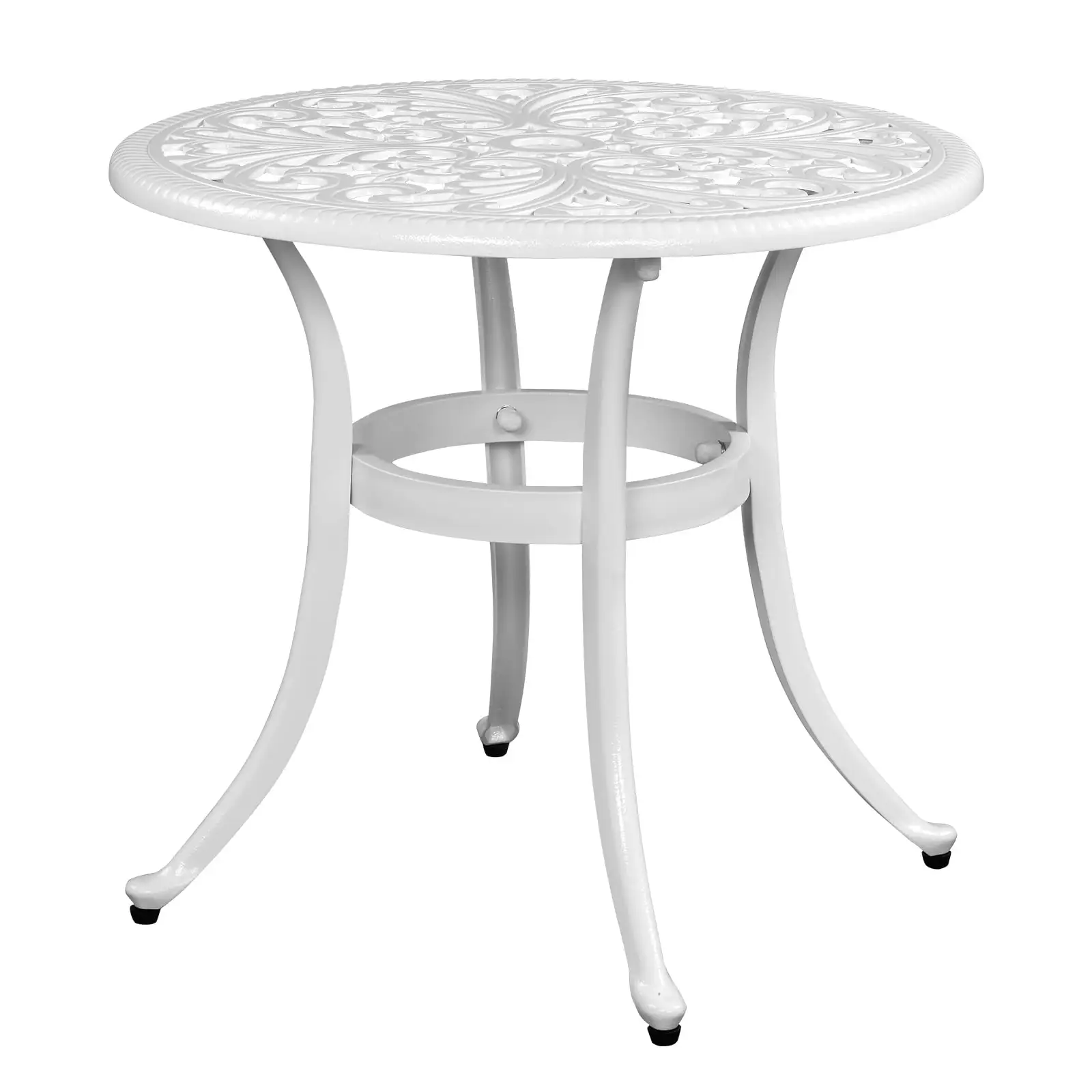 OverPatio 23.6 in Cast Aluminum Bistro Table. Heavy Duty Round Side Coffee Table for Outdoor w/ Umbrella Hole. White