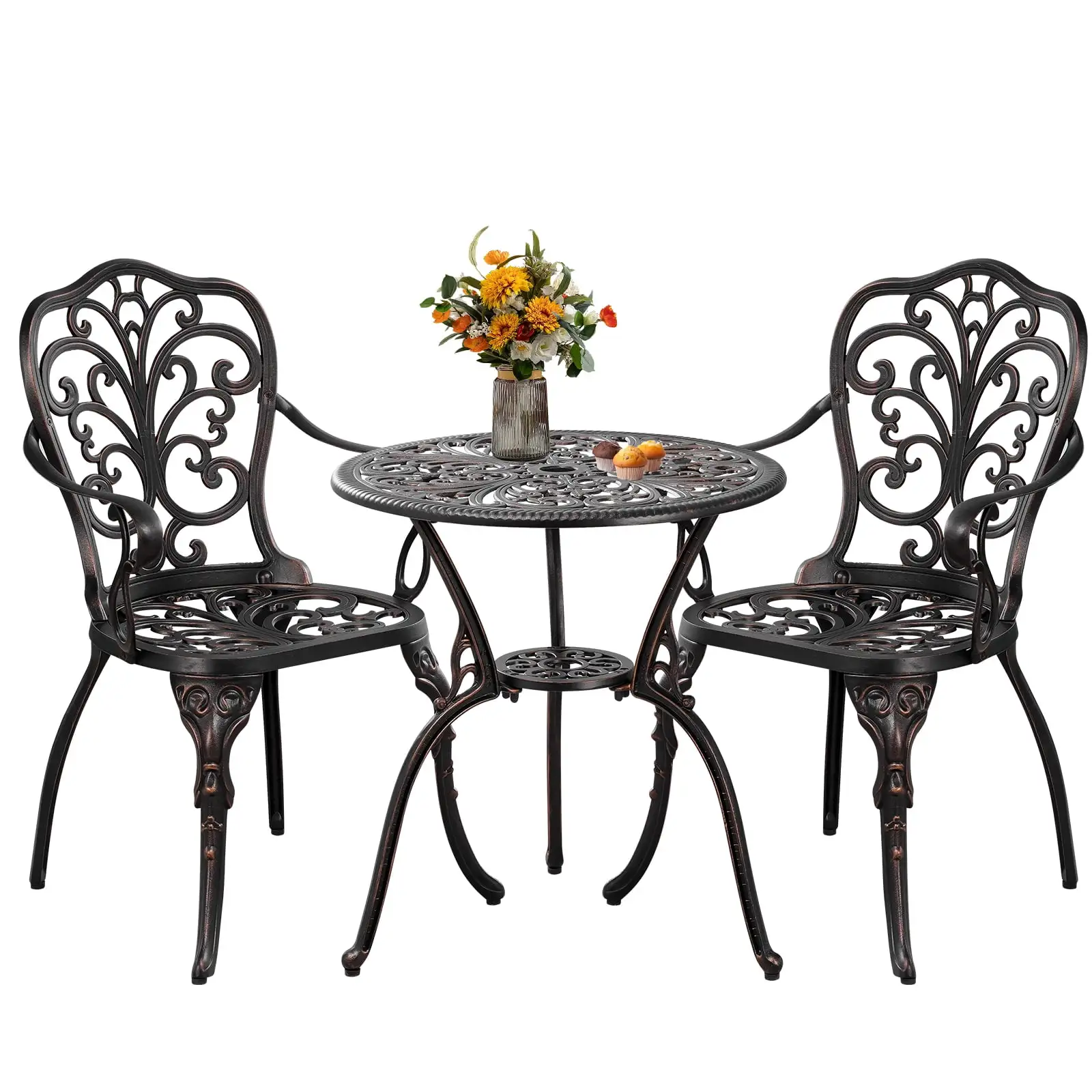 PATIO-IN Outdoor Bistro Set Cast Aluminum Patio Sets Outdoor Patio Furniture Set for Garden.Bronze